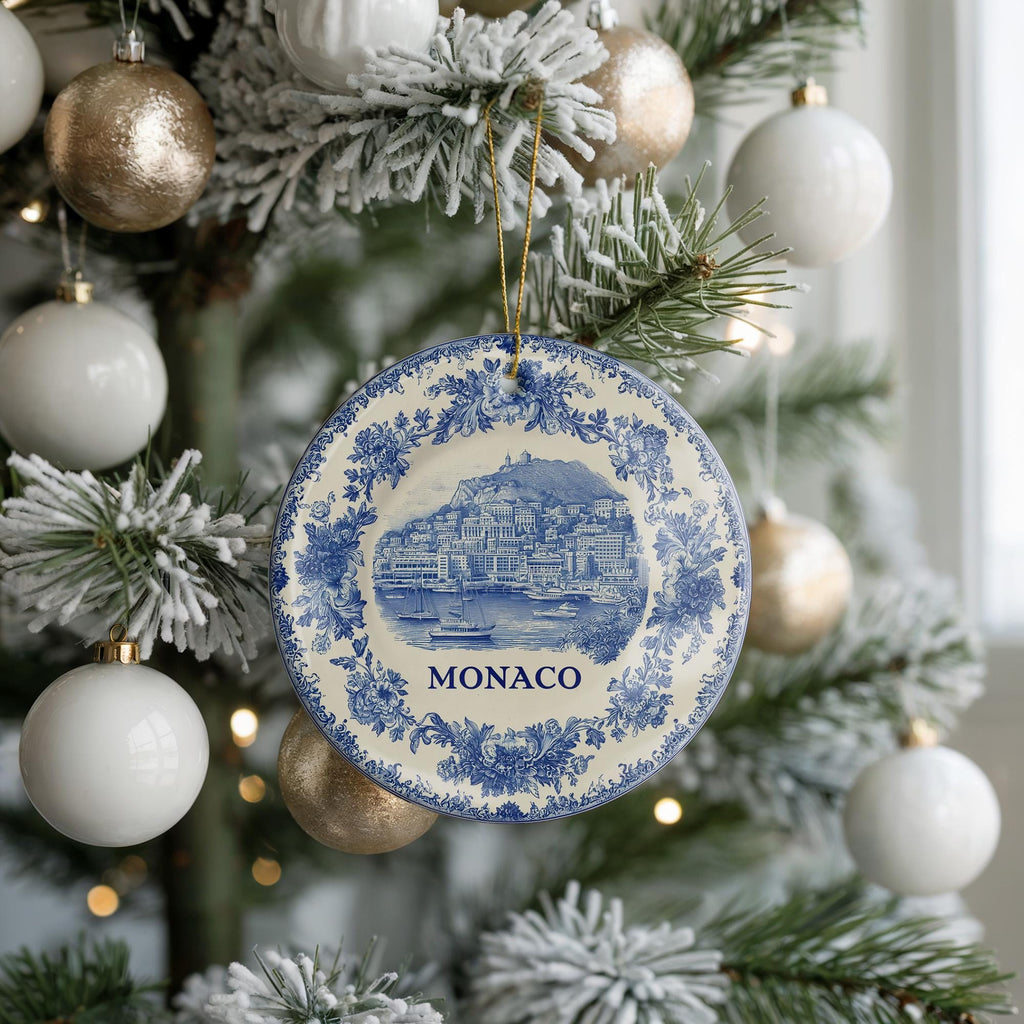 Custom Monaco Ceramic Delft Ornament, Christmas Delftware Blue Delftware city travel