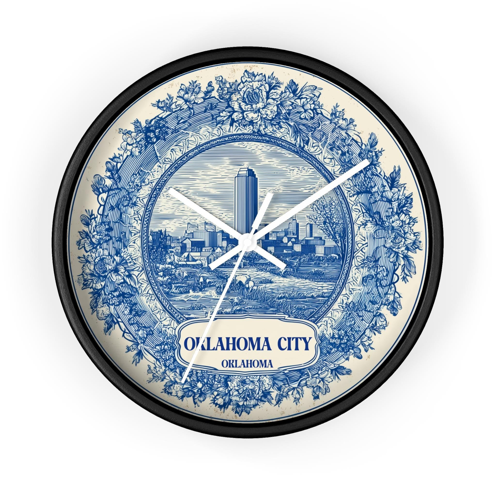 Oklahoma City Wall Clock, Delf style Home Decor, Vintage City Travel Keepsake Art