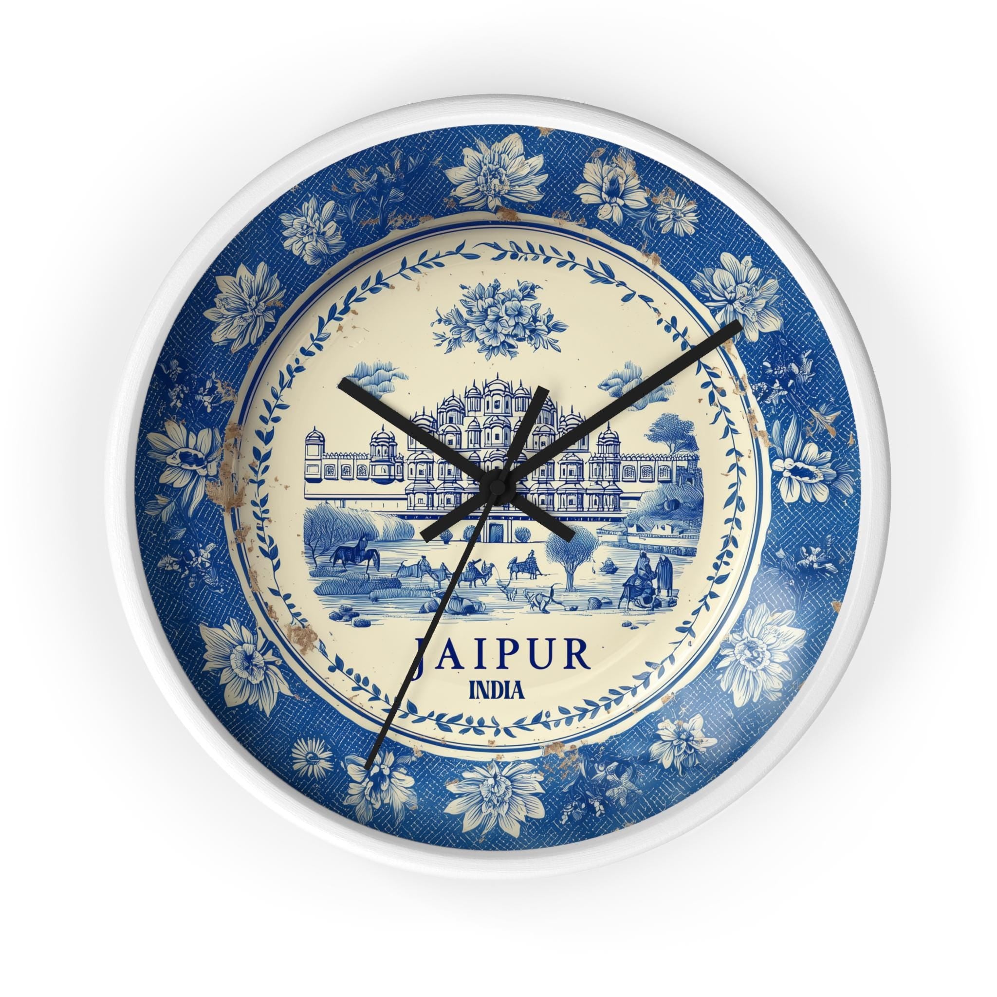 Jaipur India Wall Clock, Delf style Home Decor, Vintage City Travel Keepsake Art
