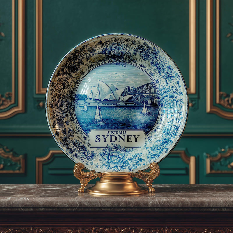 Sydney Decorative Plate, Delft Vintage Home Decor Personalized Gift Travel Housewarming