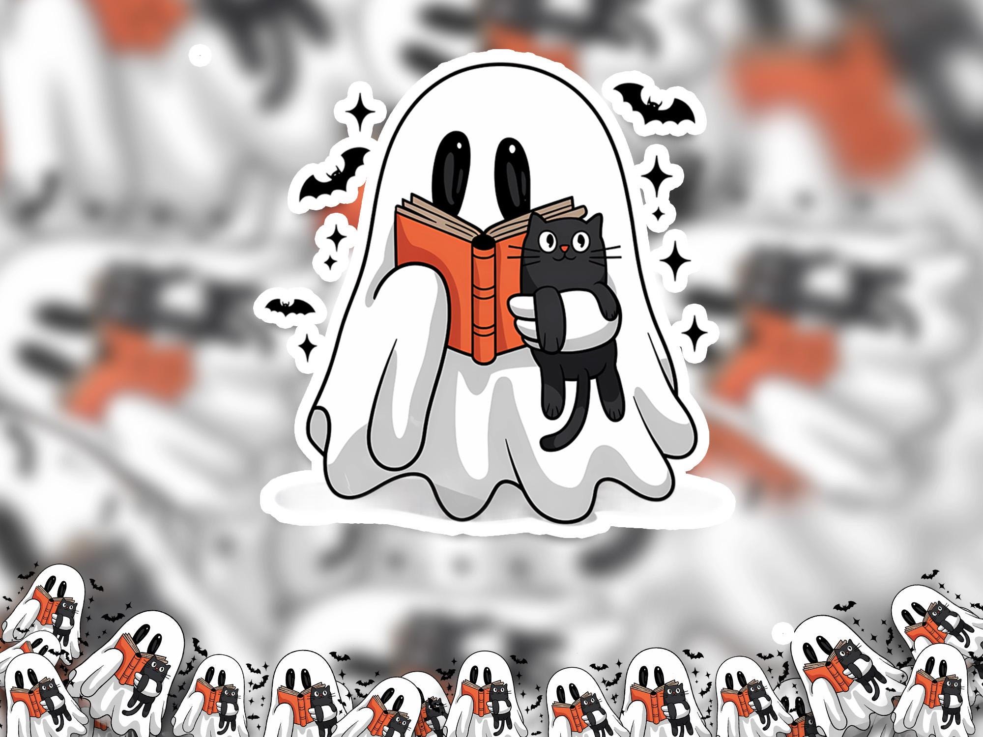 Reading ghost Sticker, Spooky Halloween Waterproof Decal for tumbler, kindle