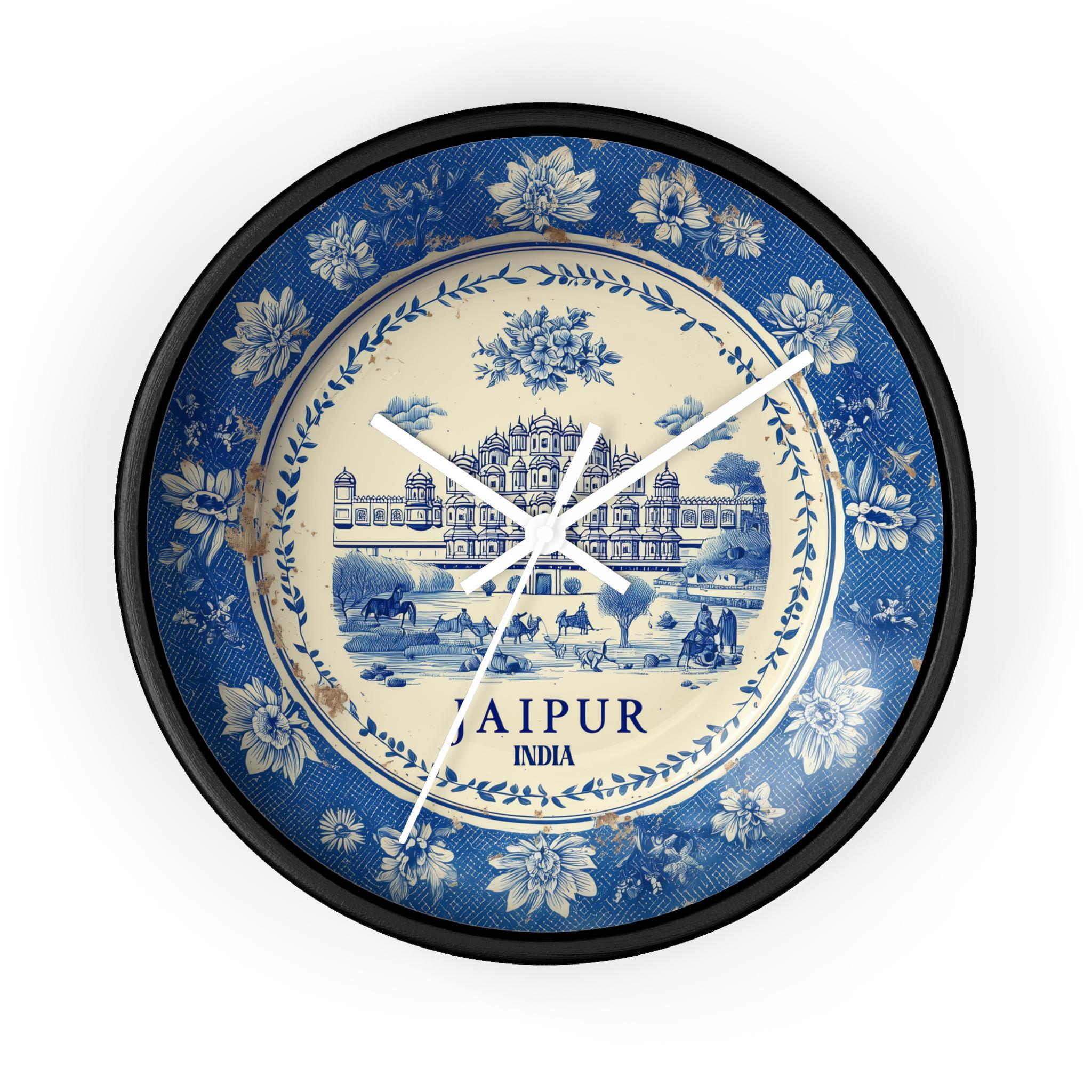 Jaipur India Wall Clock, Delf style Home Decor, Vintage City Travel Keepsake Art