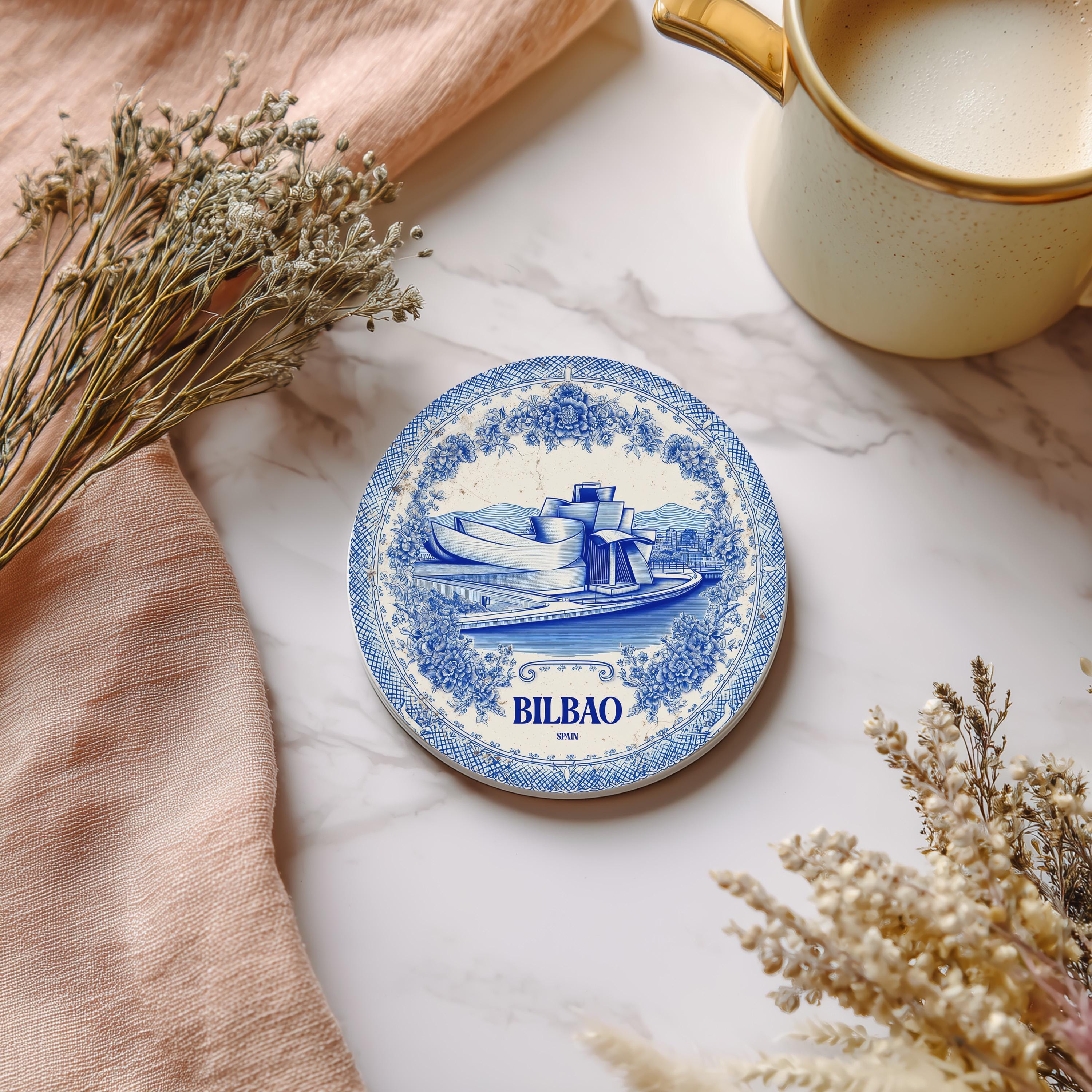 Bilbao Spain Delftware Ceramic Coaster, Blue White Travel Gift, Vintage Home Decor Collectible
