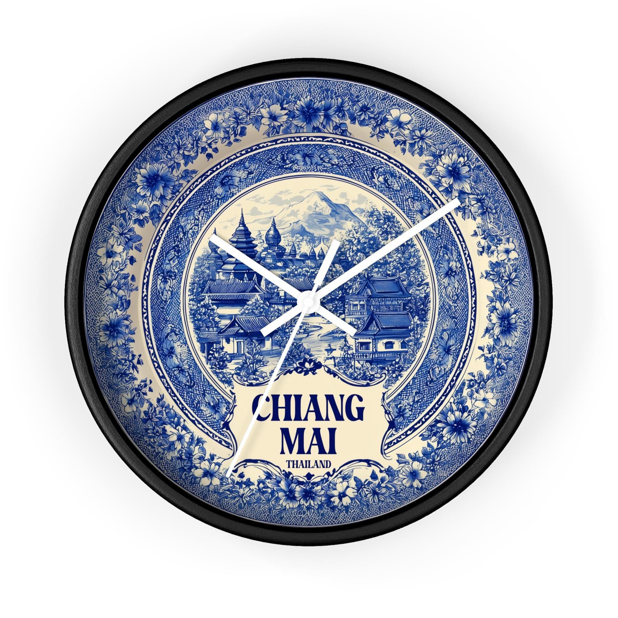 Chiang Mai Thailand Wall Clock, Delf style Home Decor, Vintage City Travel Keepsake Art