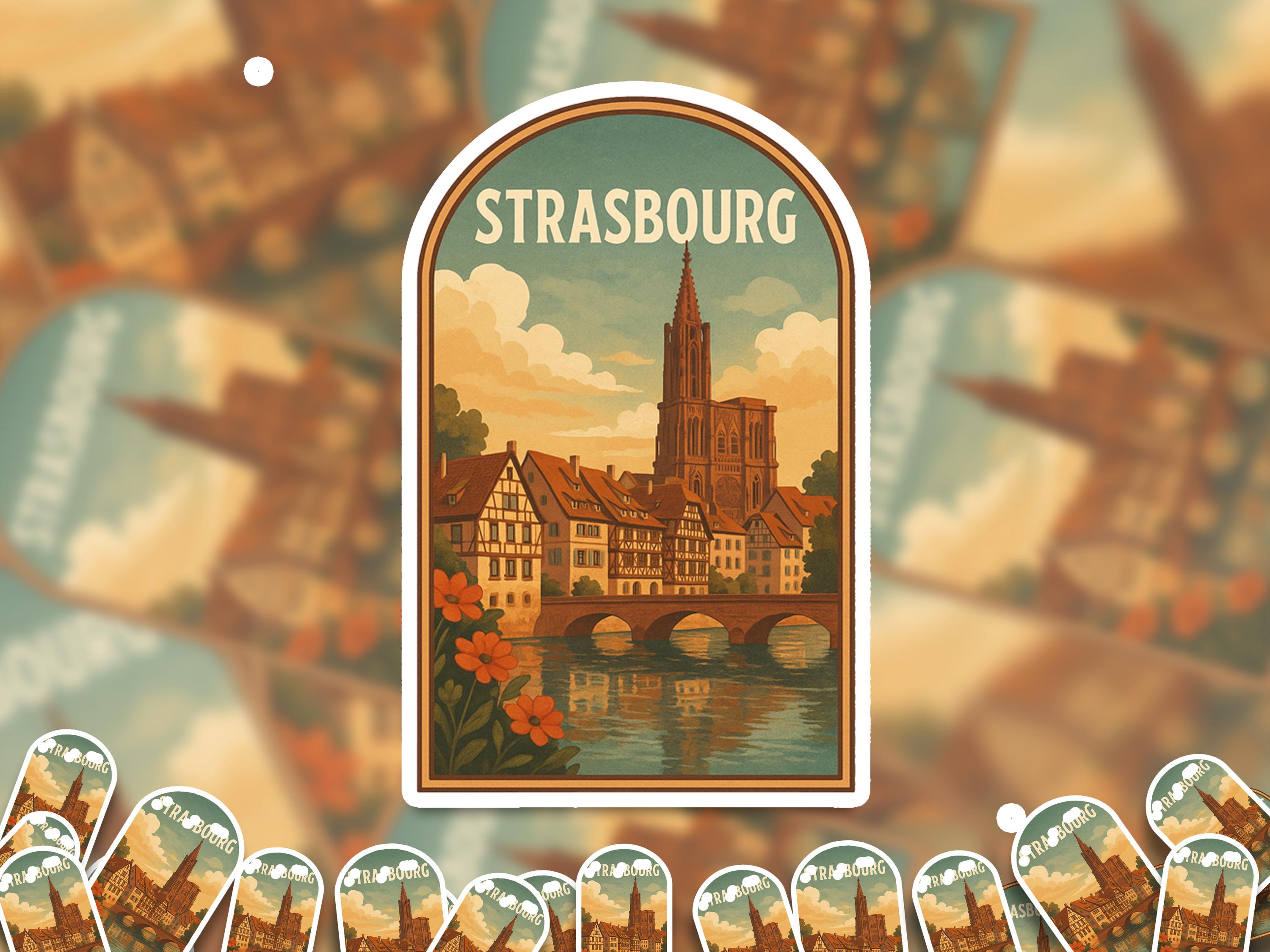 Strasbourg France Sticker, Vintage City Vinyl Decal, Retro Travel Lover Collection, Journal Scrapbook