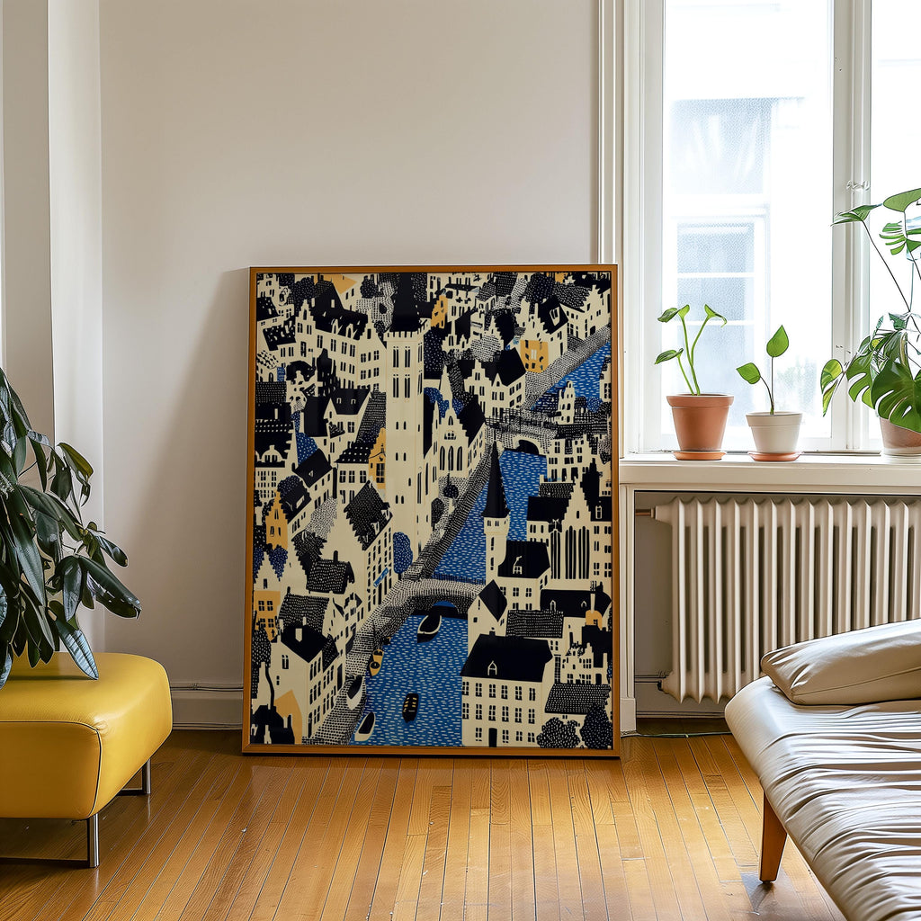 Bruges Belgium Print, Pop Art Modern Wall Art Poster Belgian Travel gift
