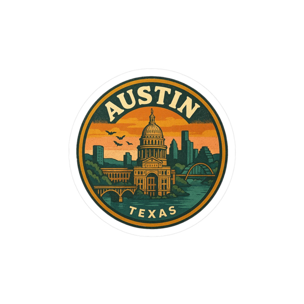 Austin Vinyl Sticker Decals: Waterproof Retro Travel Stickers