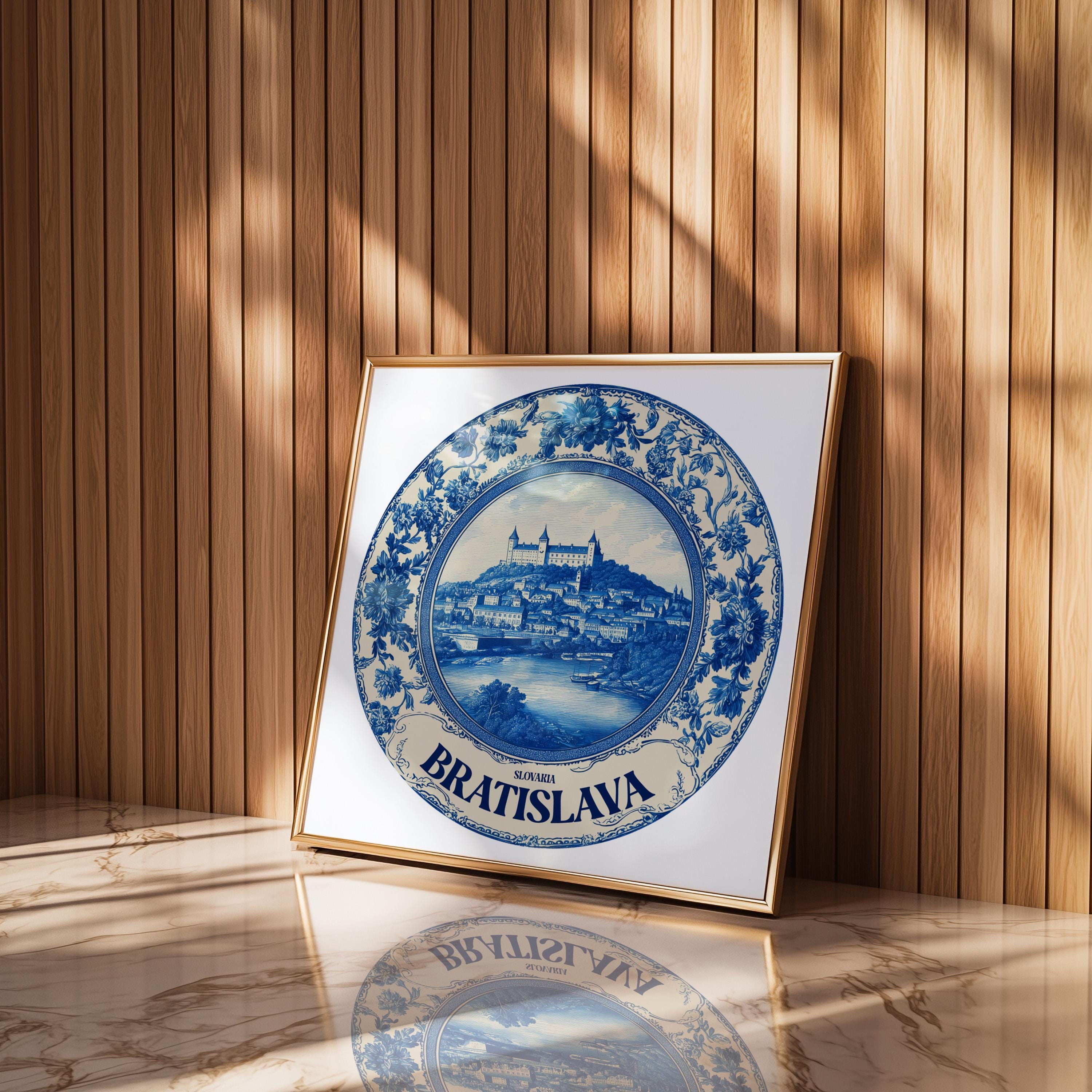 Bratislava Slovakia Wall Art, Vintage Delft Blue Poster, City Print, Travel Home Decor