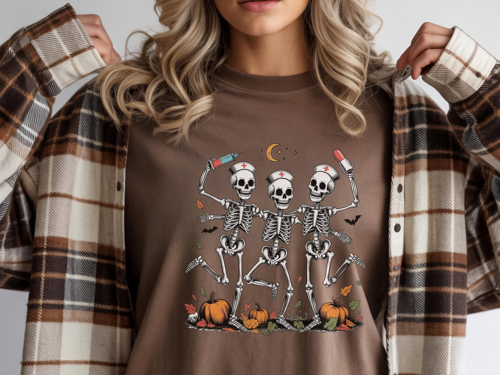 Dancing Skeleton Nurse Sweatshirt, Spooky Halloween Medical Tee