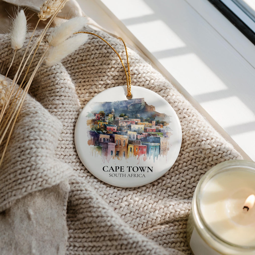 Cape Town South Africa Personalized Watercolor Ornament, Custom Ceramic Christmas gift, Travel Keepsake
