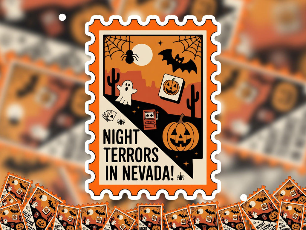 Nevada Stamp Halloween Sticker, Spooky USA Kiss-Cut Vinyl, Waterproof Decal, United States Travel