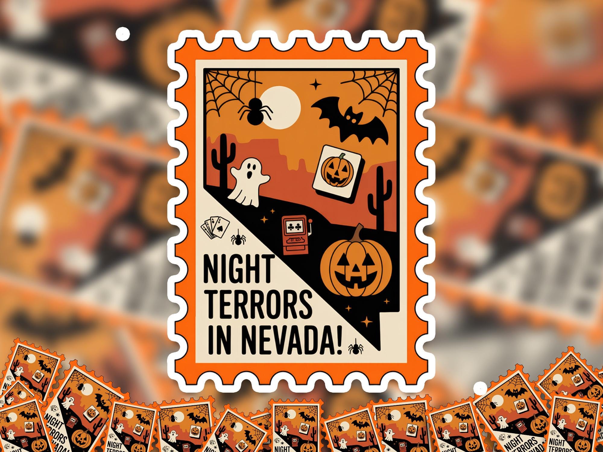 Nevada Stamp Halloween Sticker, Spooky USA Kiss-Cut Vinyl, Waterproof Decal, United States Travel