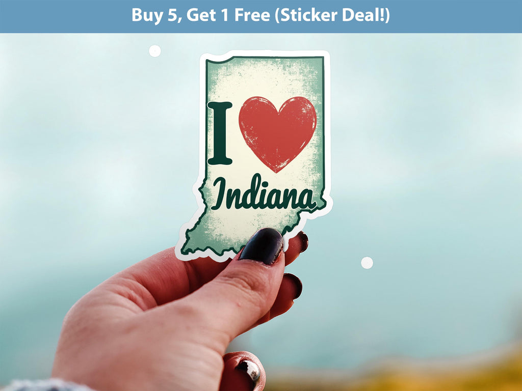 I love Indiana Sticker, Vintage US States Vinyl Decal, Waterproof Decal, Retro Travel Collection
