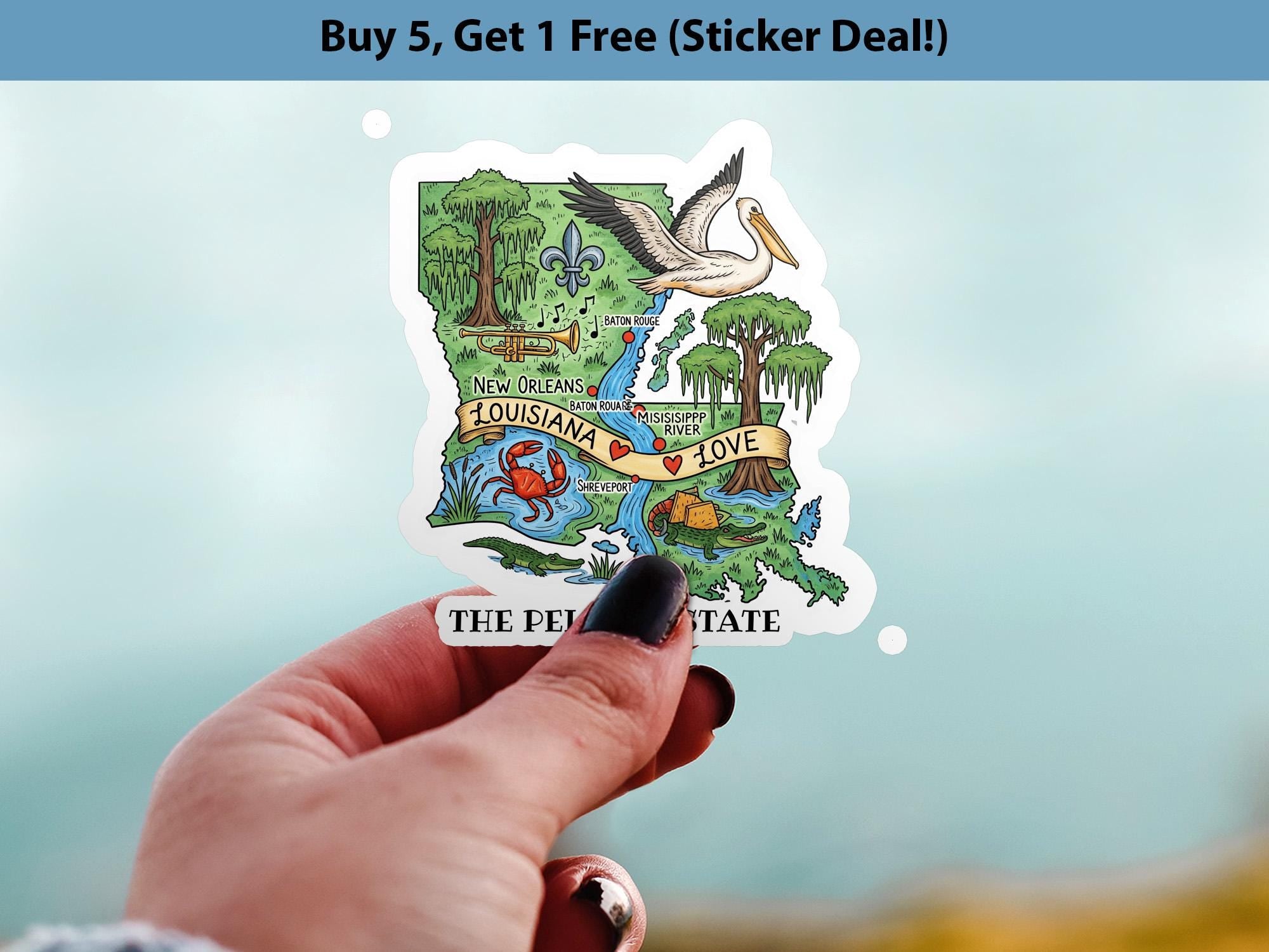 Louisiana State Sticker, USA Kiss-Cut Vinyl, Landmark Waterproof Decal, United States Travel Collection