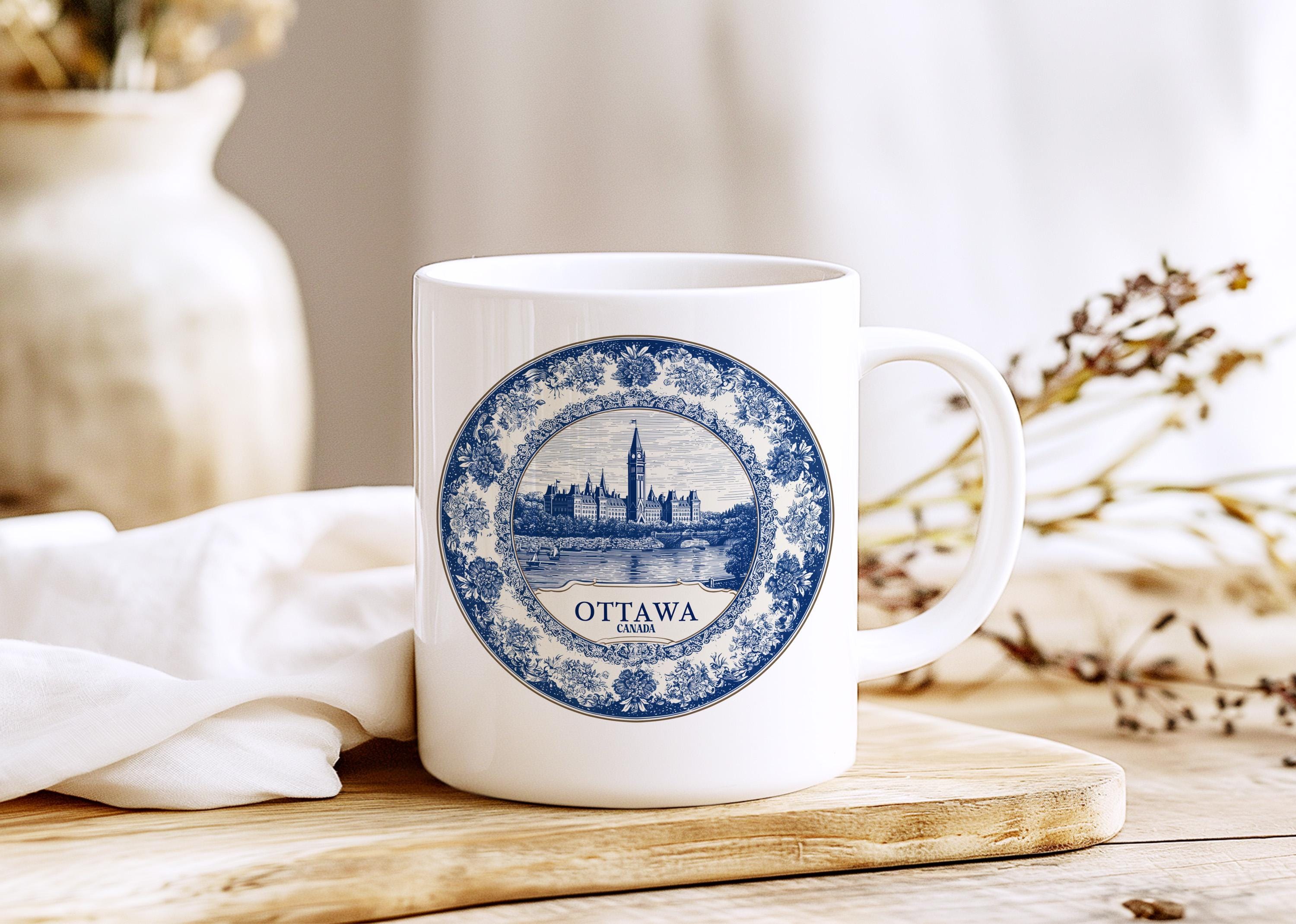 Ottawa Canada Mug, Custom Delft Style cup, Personalized Vintage Travel City Gift