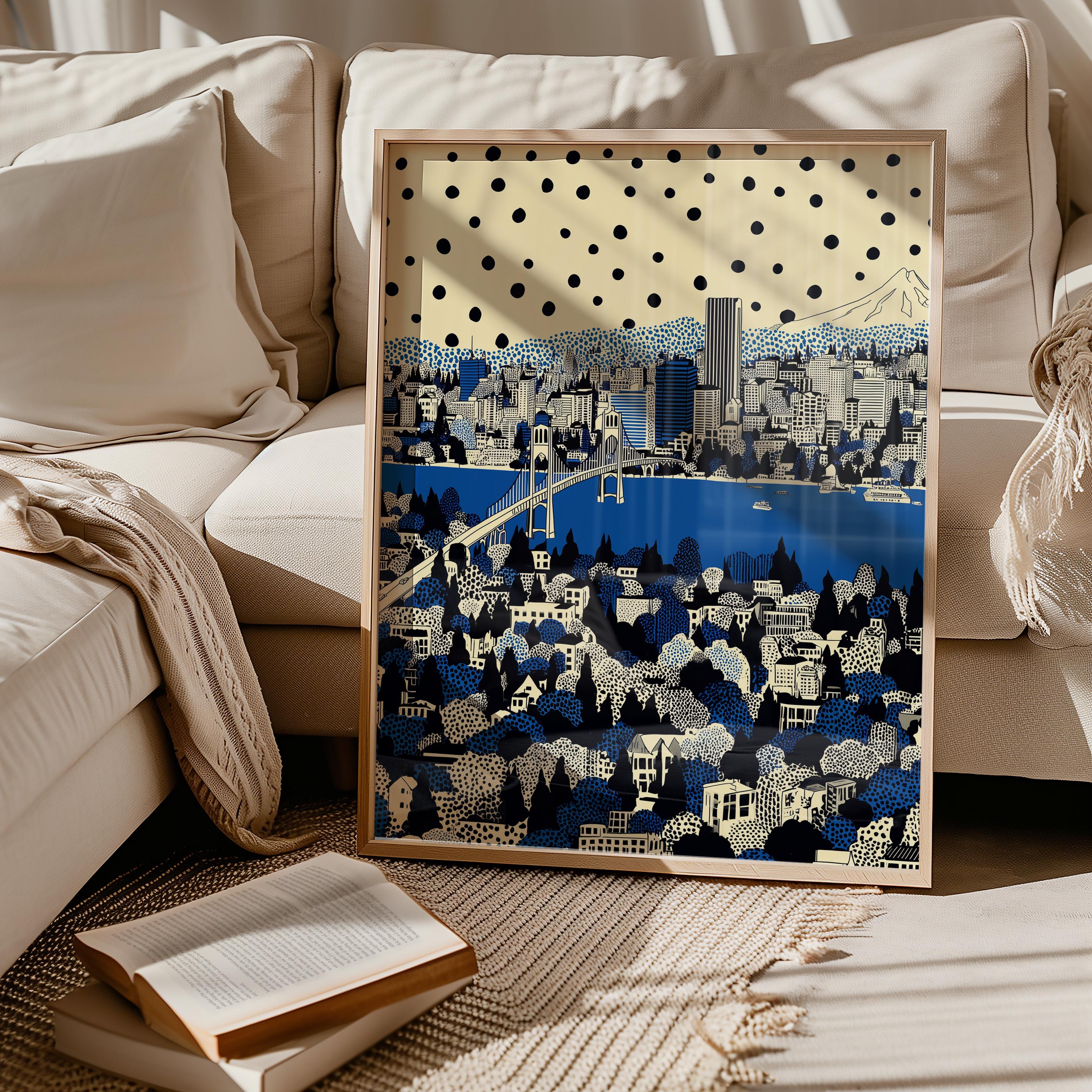 Portland Oregon Wall Art Print, Pop Art Modern Poster Japanese Travel Gift Canvas