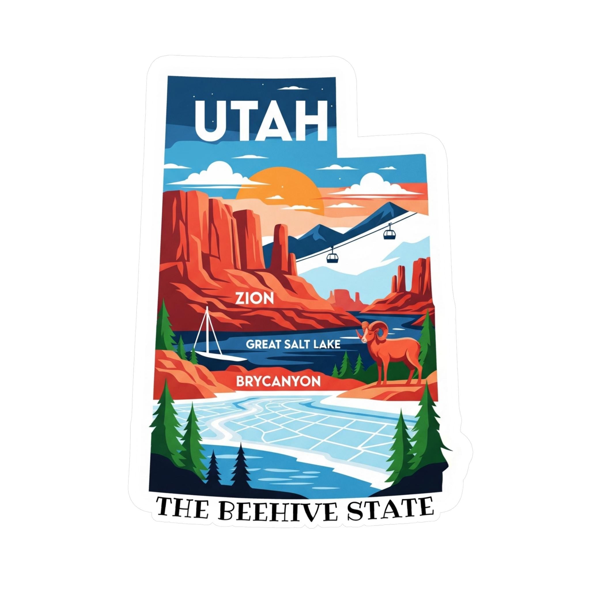 Utah State Sticker, USA Kiss-Cut Vinyl, Landmark Waterproof Decal, United States Travel Collection