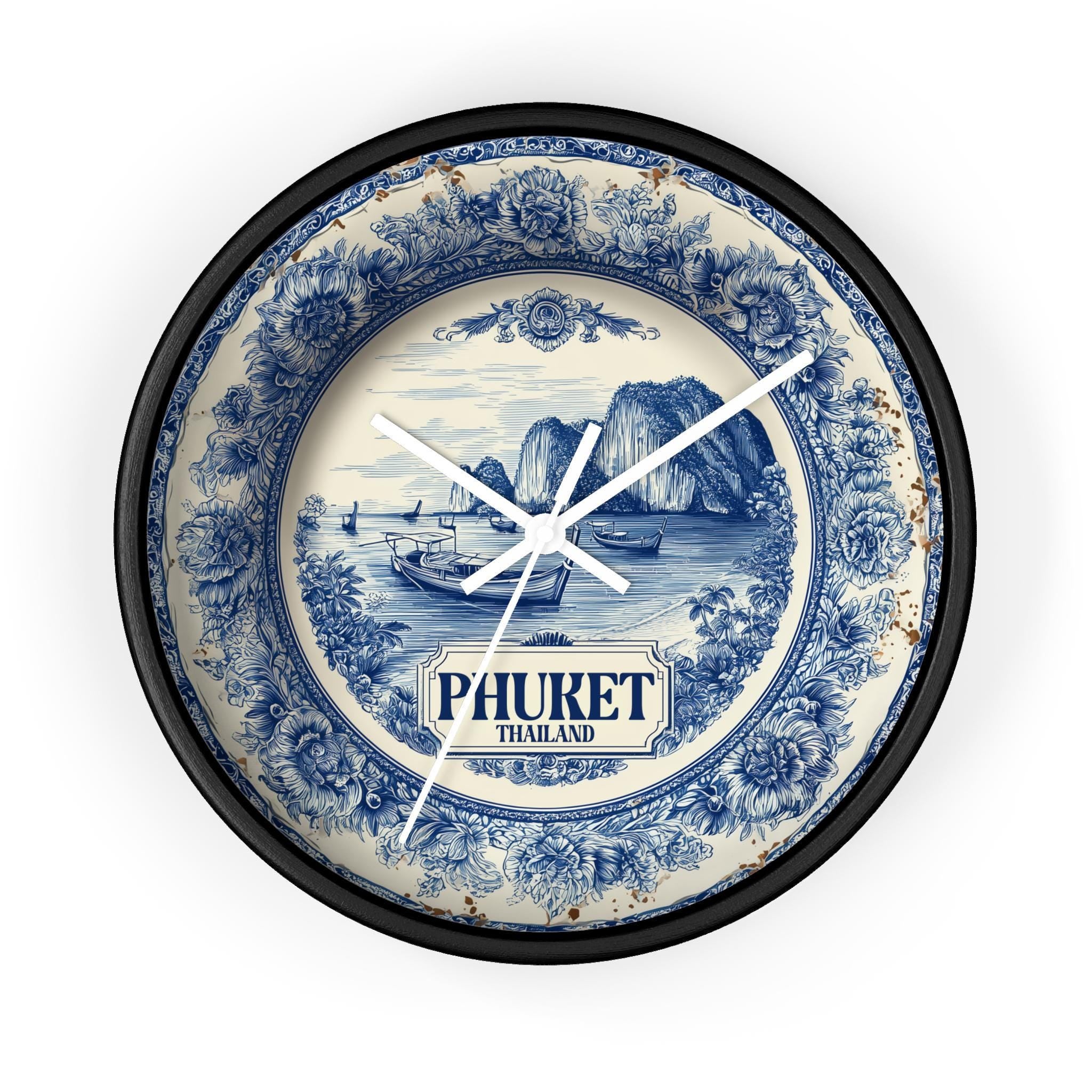 Phuket Thailand Wall Clock, Delf style Home Decor, Vintage City Travel Keepsake Art