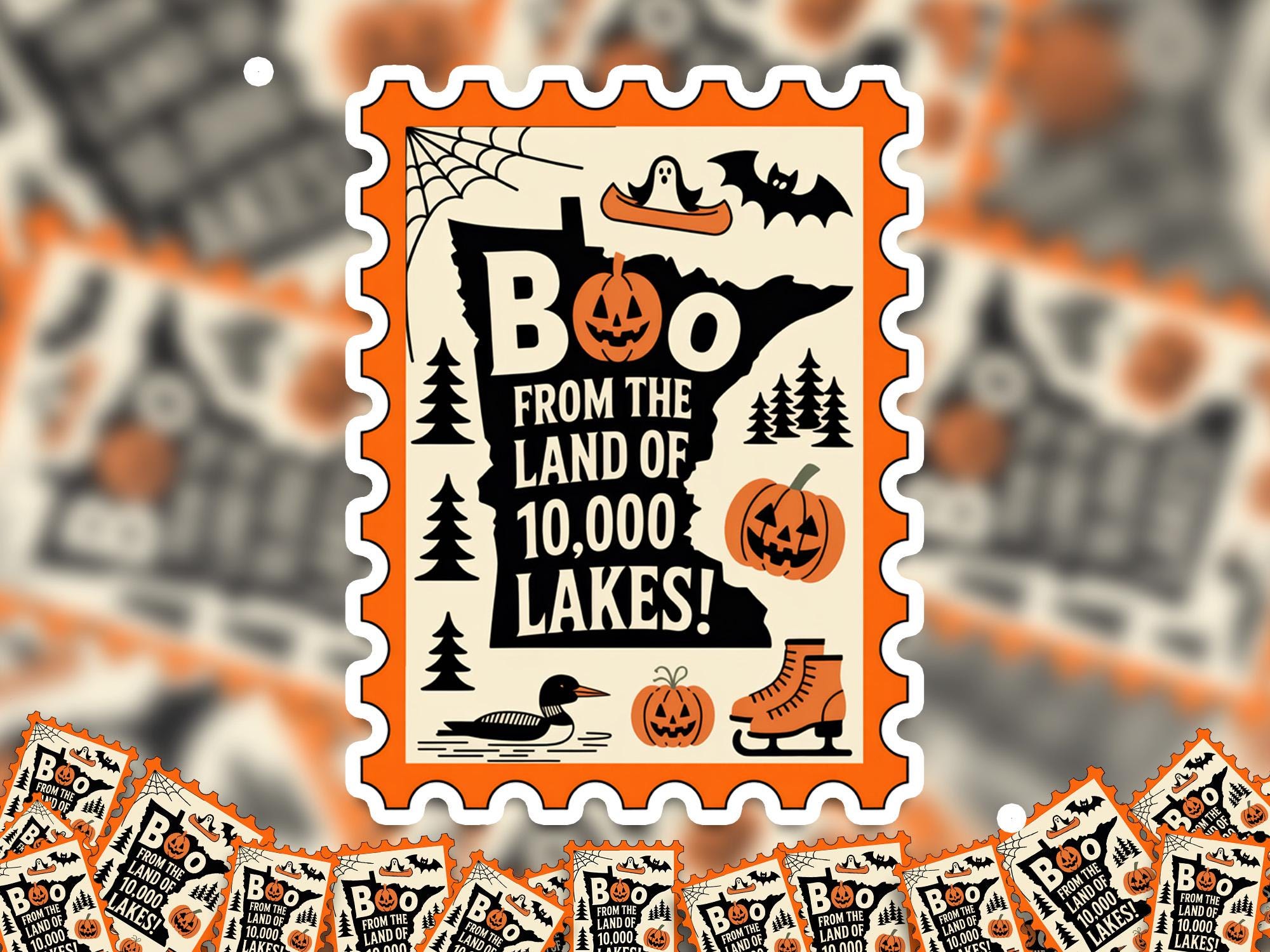 Minnesota Stamp Halloween Sticker, Spooky USA Kiss-Cut Vinyl, Waterproof Decal, United States Travel