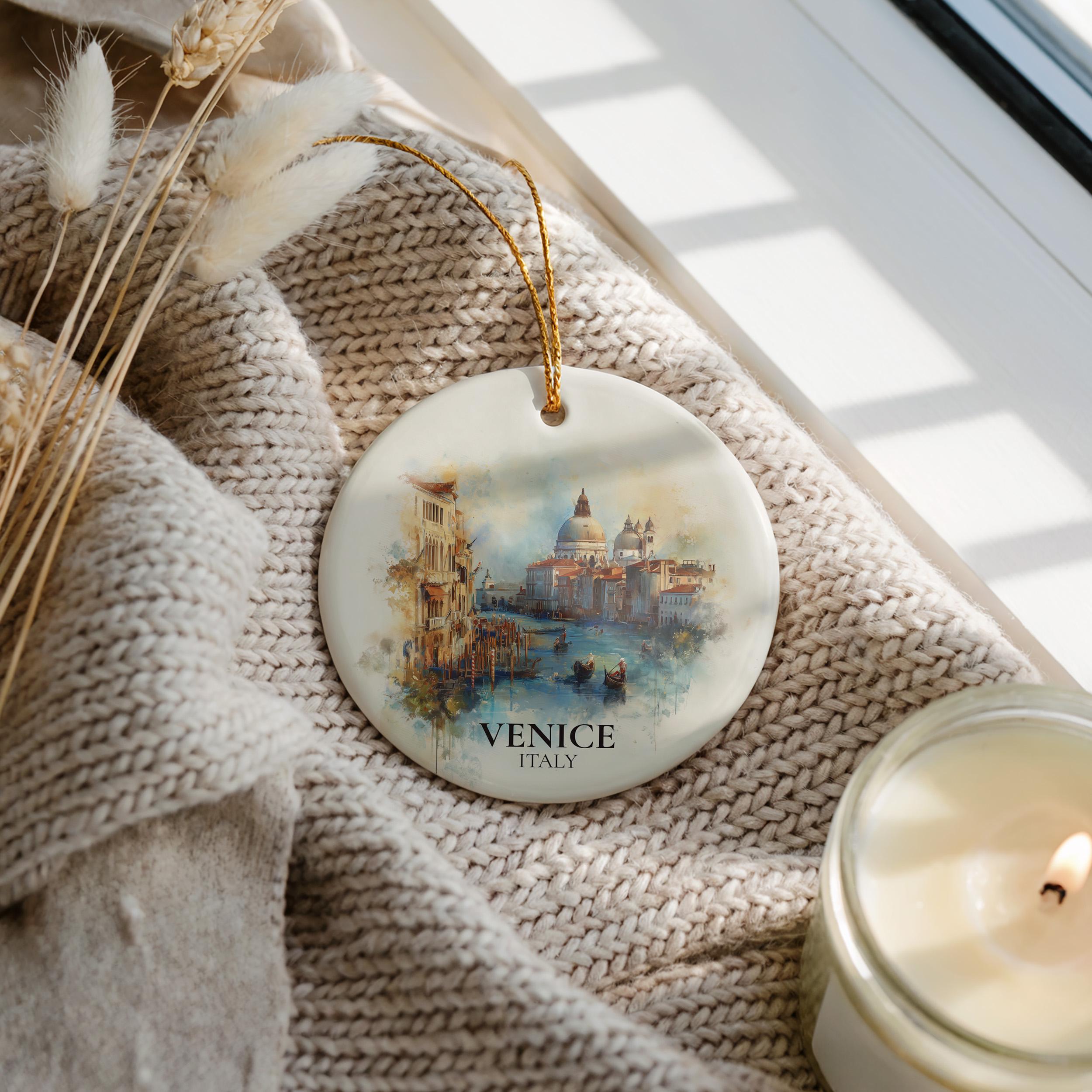 Venice Italy Custom Watercolor Ornament, Personalized Ceramic Christmas gift, Travel Keepsake