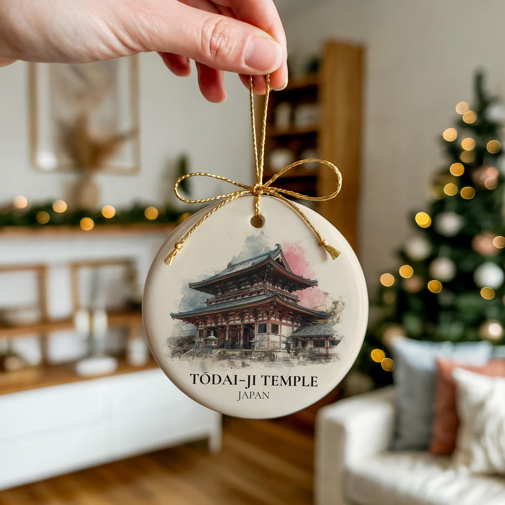 Todaiji Temple Japan Personalized Watercolor Ornament, Custom Ceramic Christmas gift, Travel Keepsake