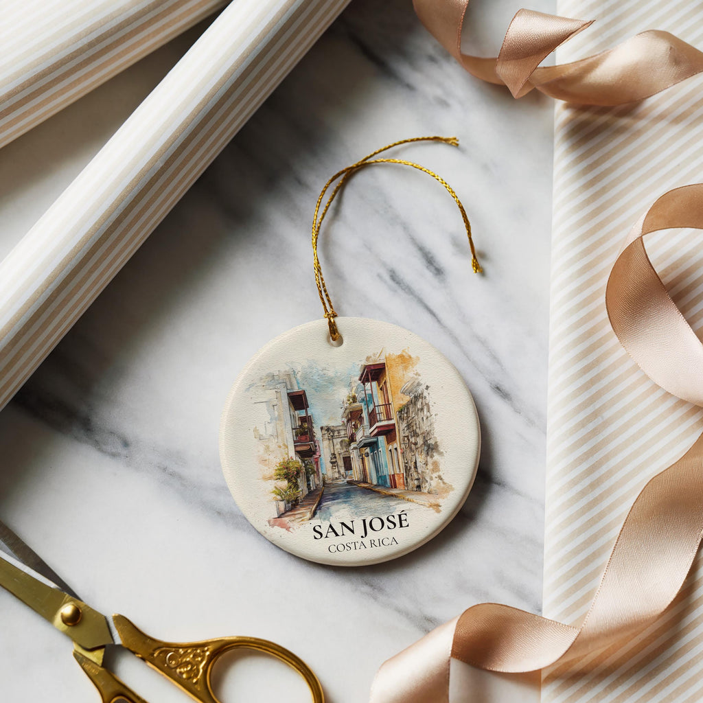San Jose Costa Rica Personalized Watercolor Ornament, Custom Ceramic Christmas gift, Travel Keepsake