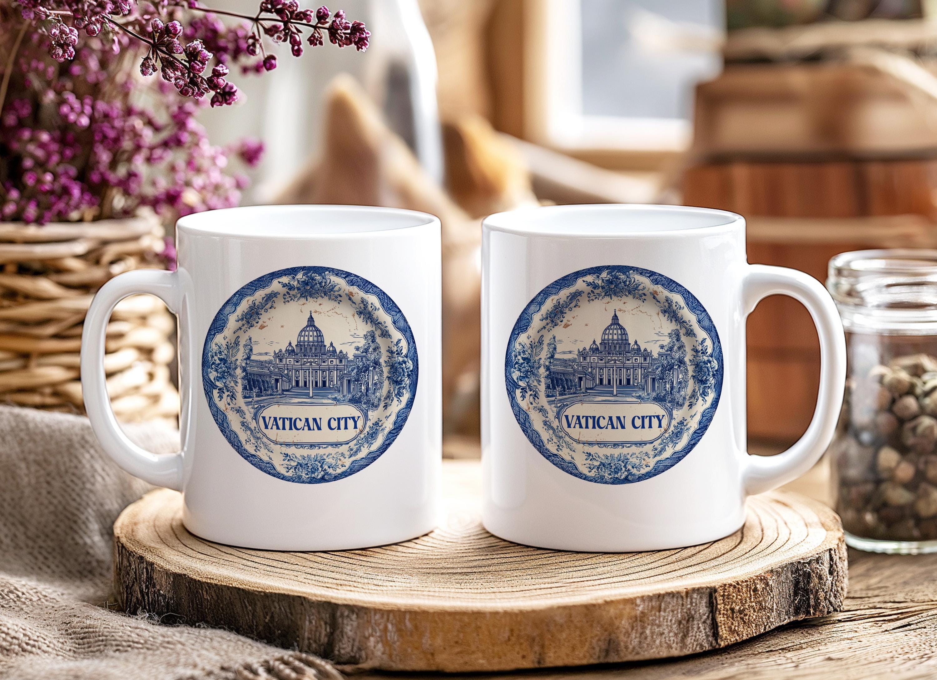 Vatican City Mug, Custom Delft Style cup, Personalized Vintage Travel City Gift