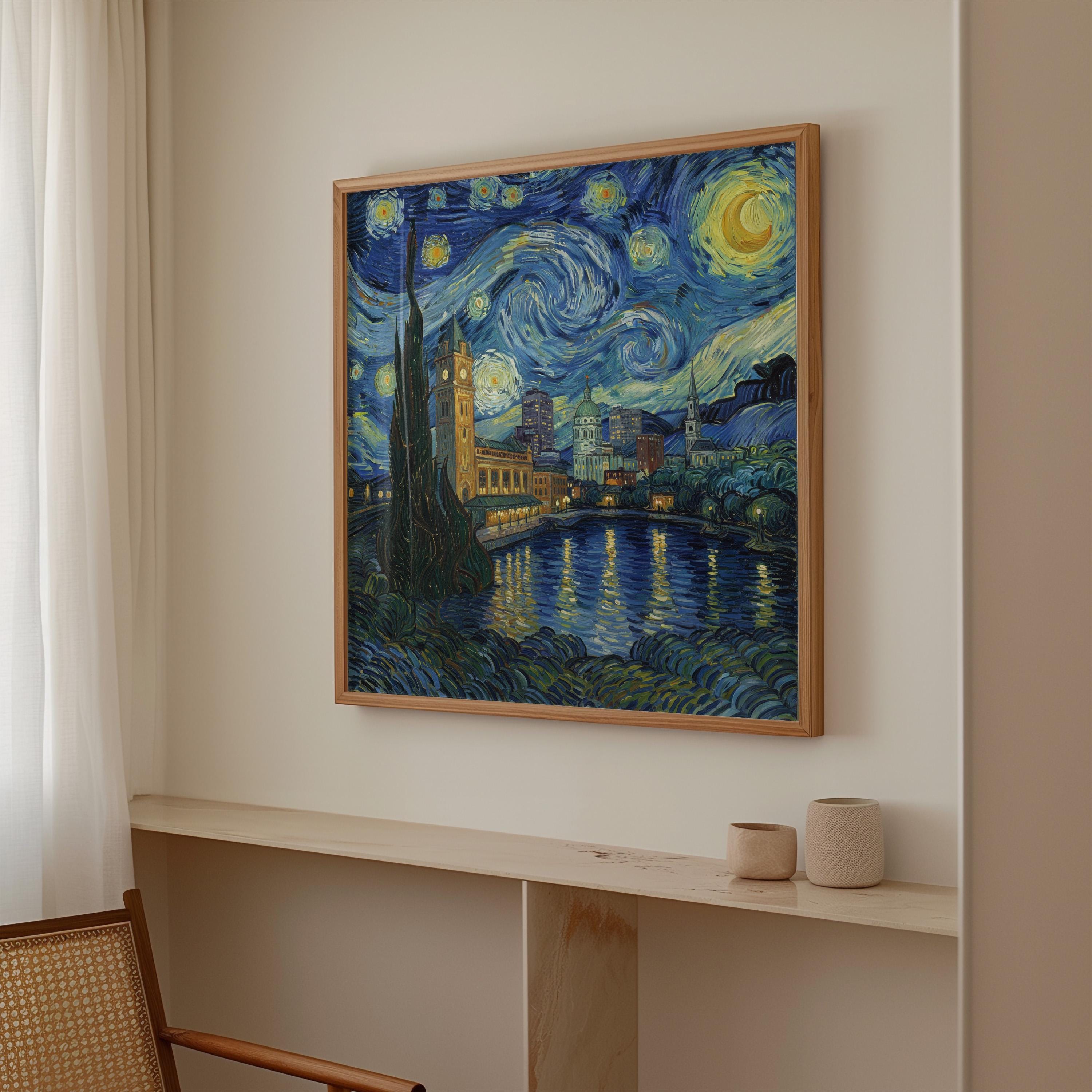 Worcester Massachusetts Starry Night Wall Art, Van Gogh Print, Travel Gift Home Decor