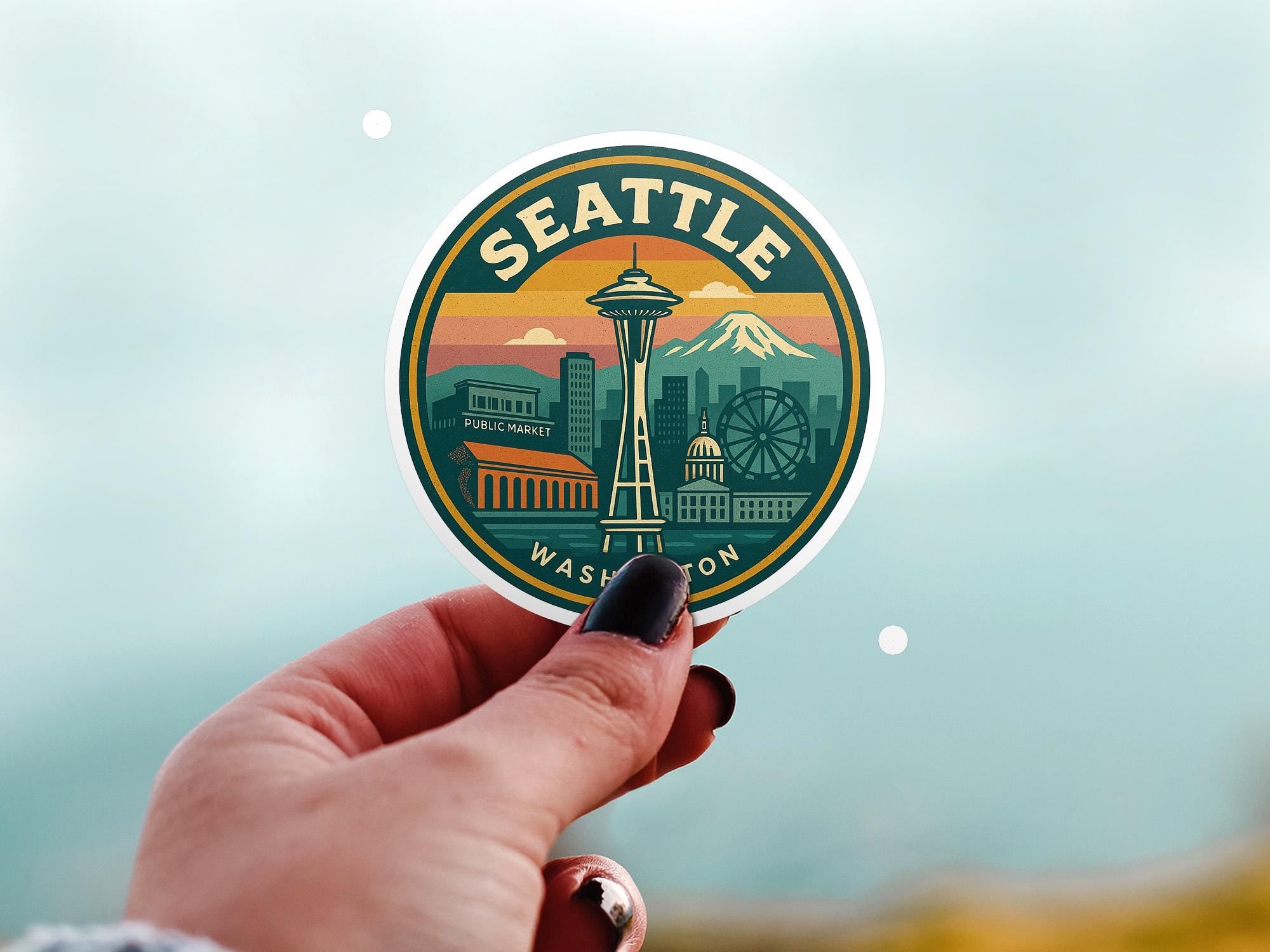 Seattle Washington Kiss-Cut Vinyl, Waterproof Decal, US Retro Travel Lover Collection