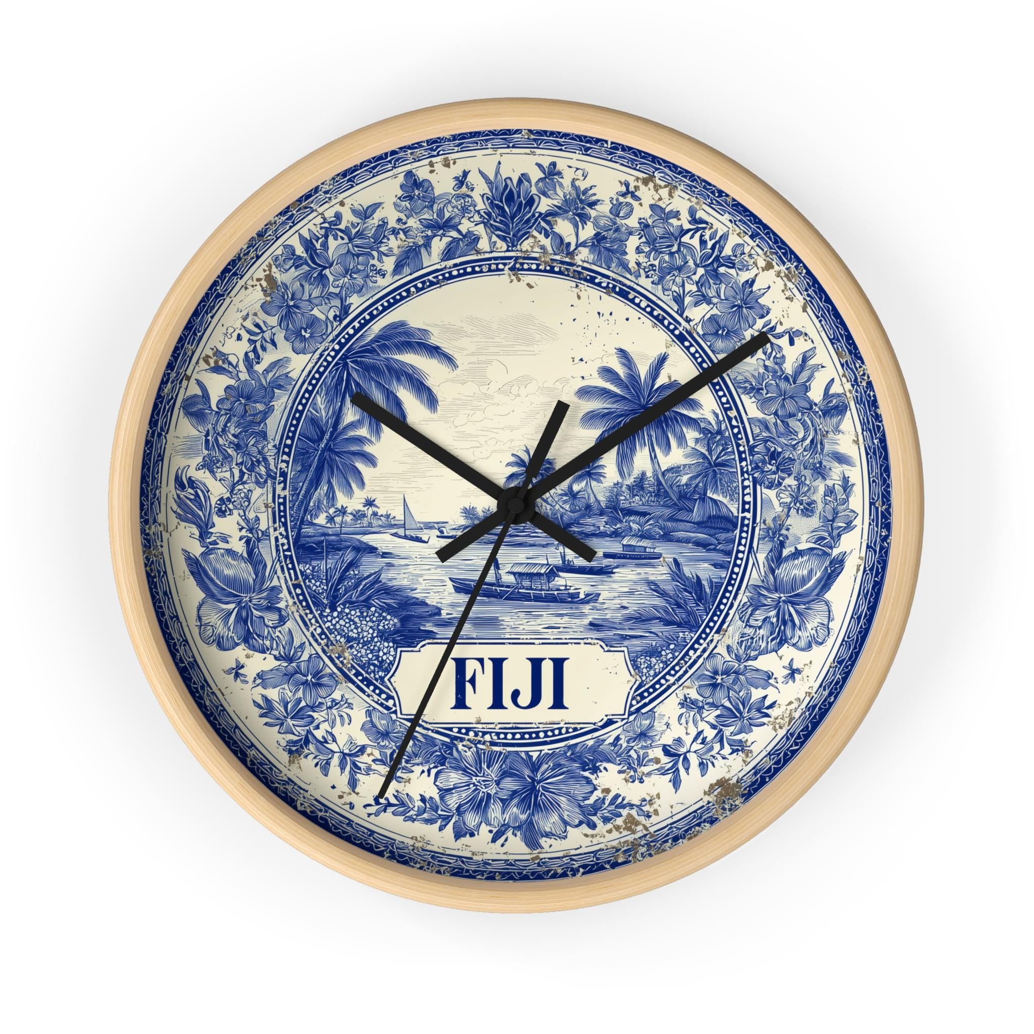 Fiji Wall Clock, Delf style Home Decor, Vintage City Travel Keepsake Art