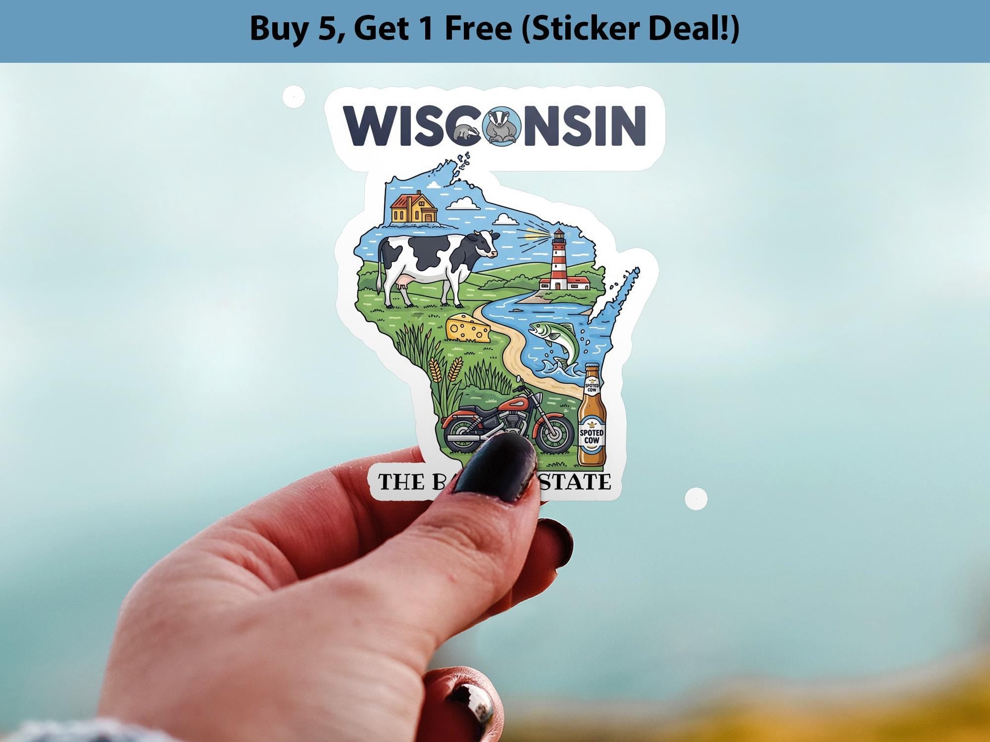 Wisconsin State Sticker, USA Kiss-Cut Vinyl, Landmark Waterproof Decal, United States Travel Collection