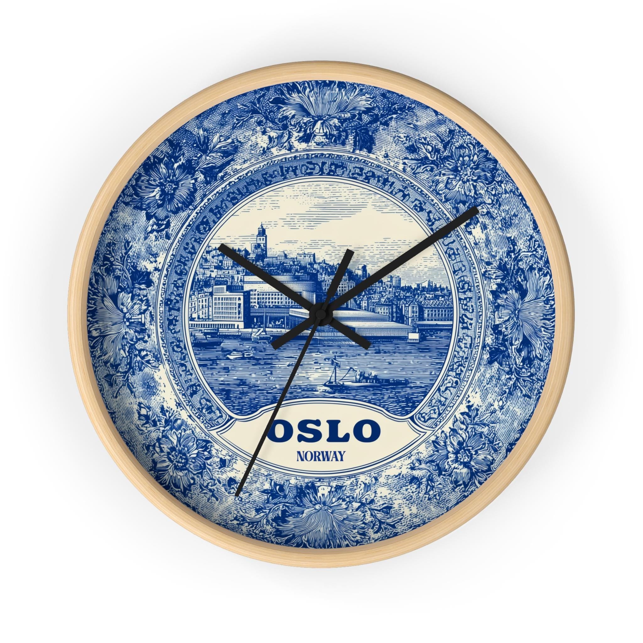Oslo Norway Wall Clock, Delf style Home Decor, Vintage City Travel Keepsake Art