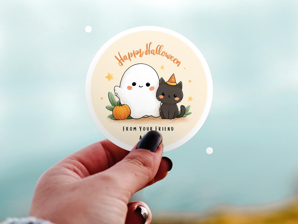 Custom Halloween Name Sticker: Waterproof Kiss-Cut Vinyl Candy Bag Decal