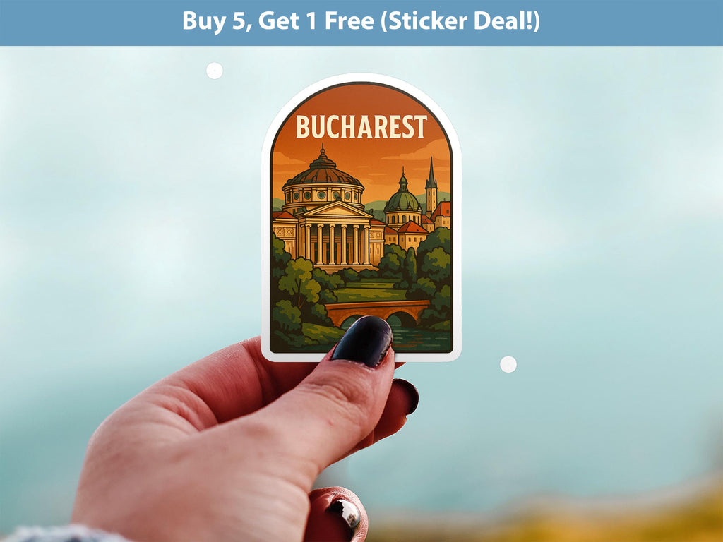 Bucharest Romania Sticker, Vintage City Vinyl Decal, Retro Travel Lover Collection, Journal Scrapbook