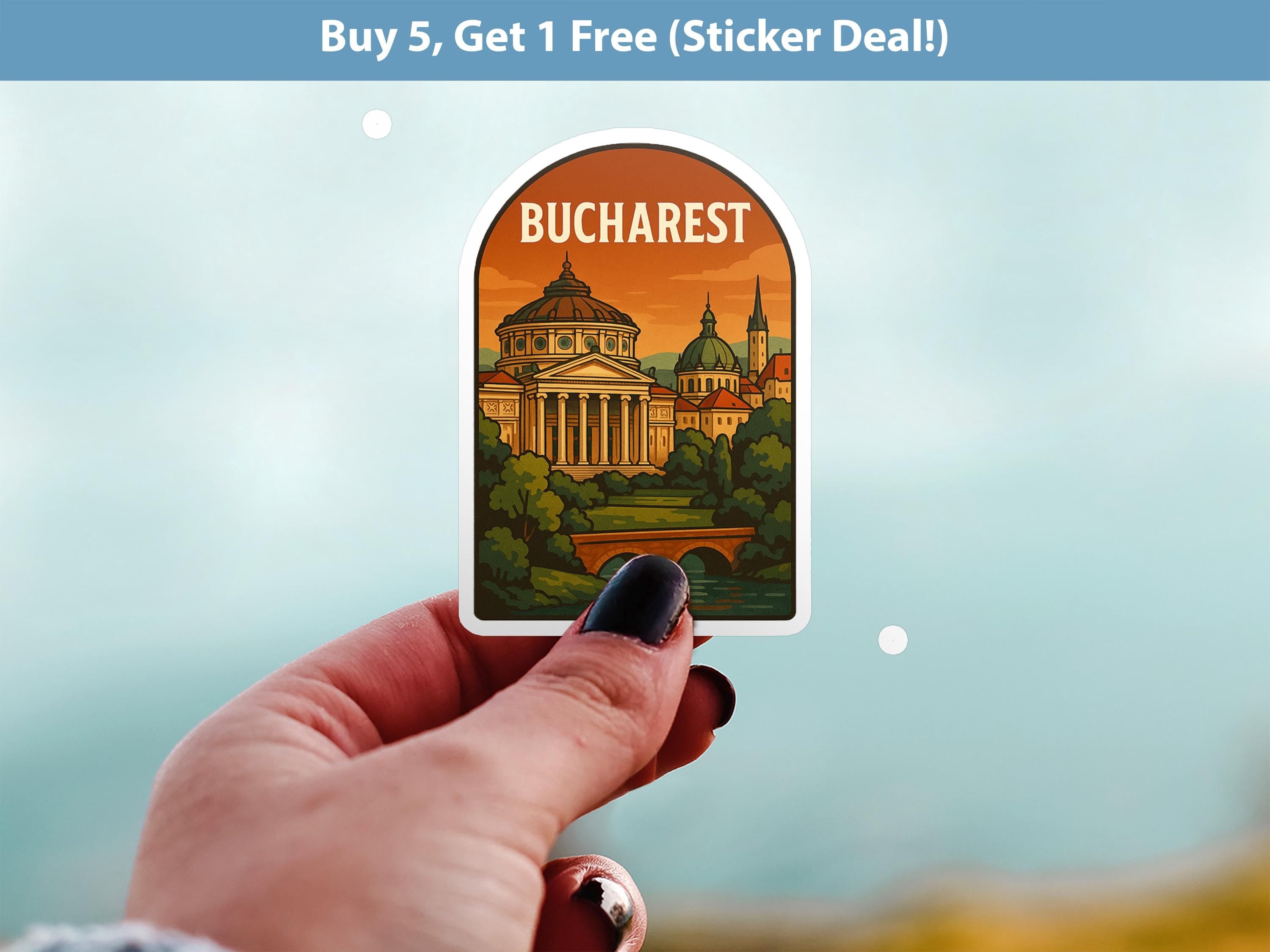 Bucharest Romania Sticker, Vintage City Vinyl Decal, Retro Travel Lover Collection, Journal Scrapbook