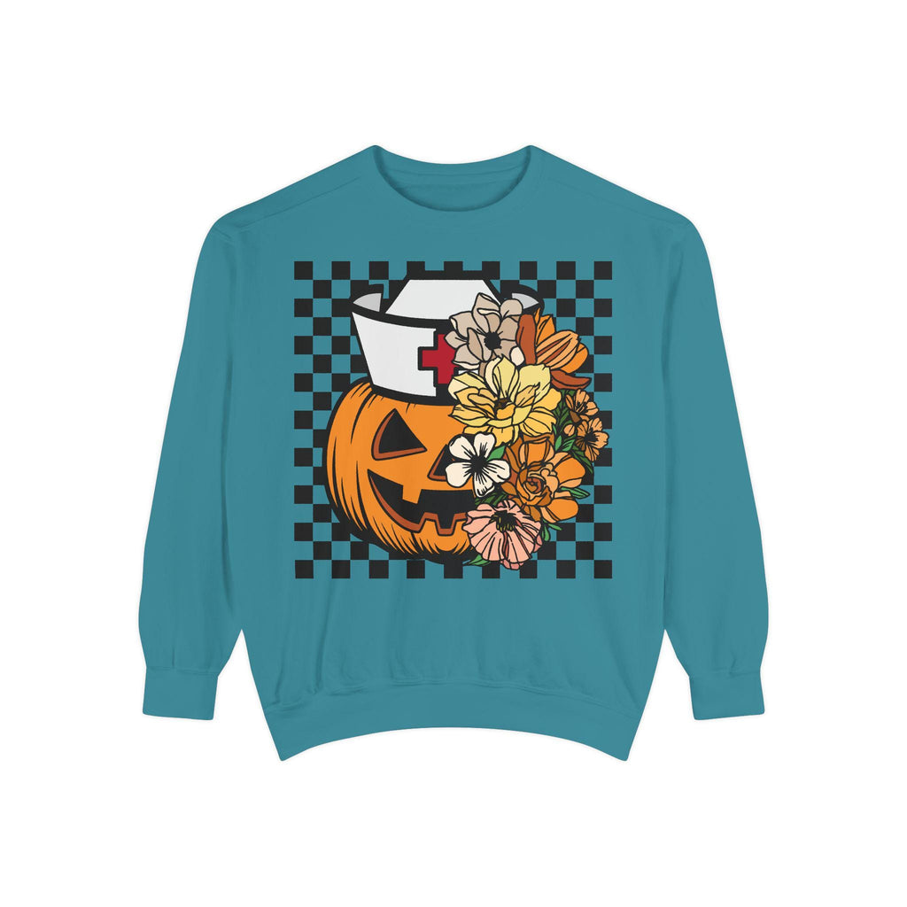 Floral Scary pumpkin, Halloween Nurse Sweatshirt, Spooky RN Fall Top, Funny Apparel, Cozy Autumn Pullover, Cute Retro Gift for Nurse