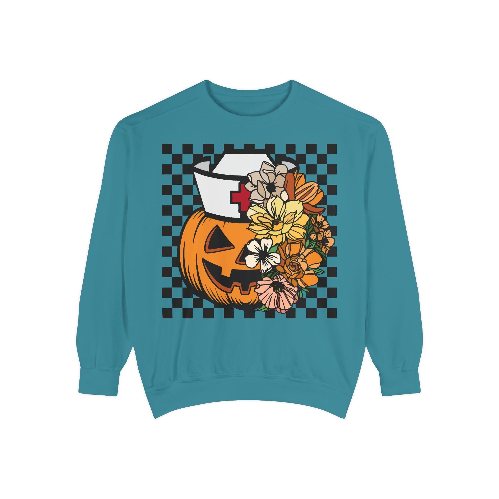 Floral Scary pumpkin, Halloween Nurse Sweatshirt, Spooky RN Fall Top, Funny Apparel, Cozy Autumn Pullover, Cute Retro Gift for Nurse
