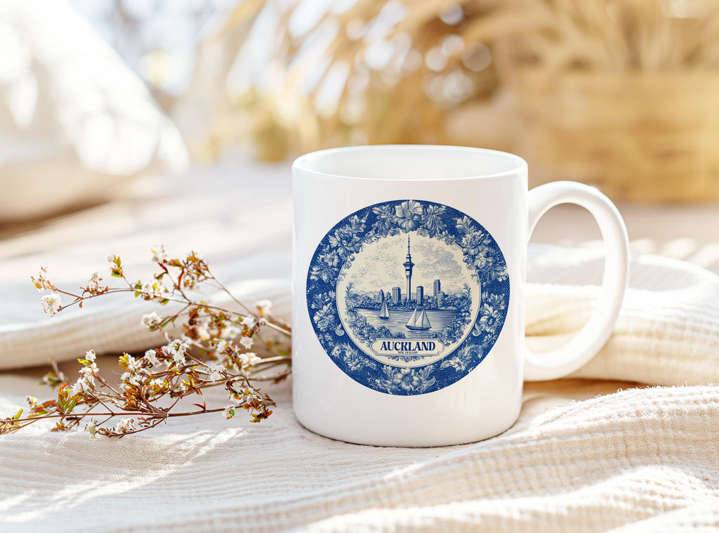 auckland New Zealand Mug, Custom Delft Style cup, Personalized Vintage Travel City Gift