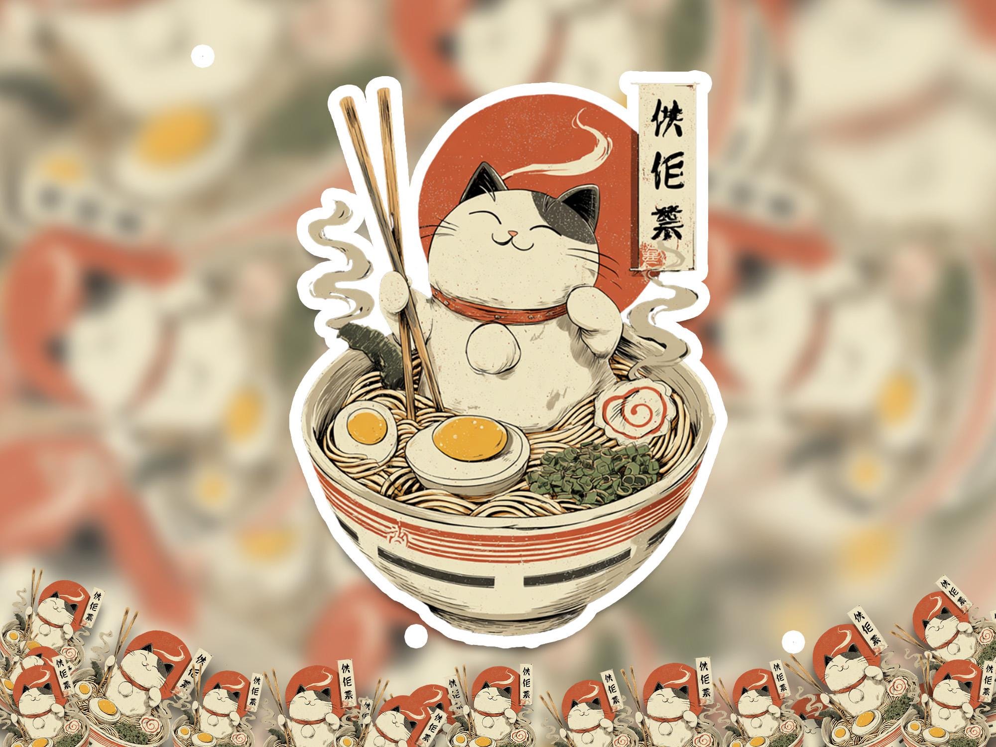 Kawaii Cat Ramen Vinyl Decal: Waterproof Laptop Sticker