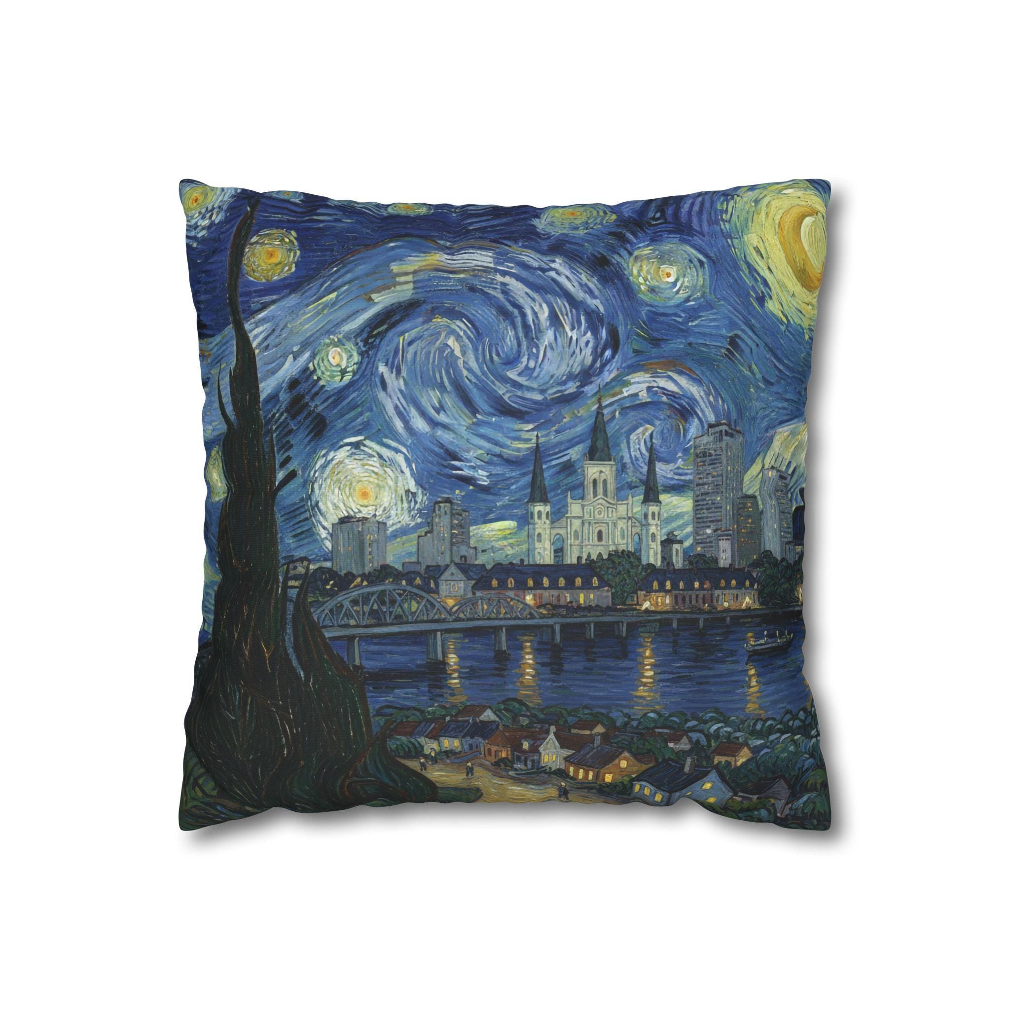 New Orleans Louisiana Pillowcase Starry Night, Van Gogh Throw Pillow Canvas Home Decor Gift
