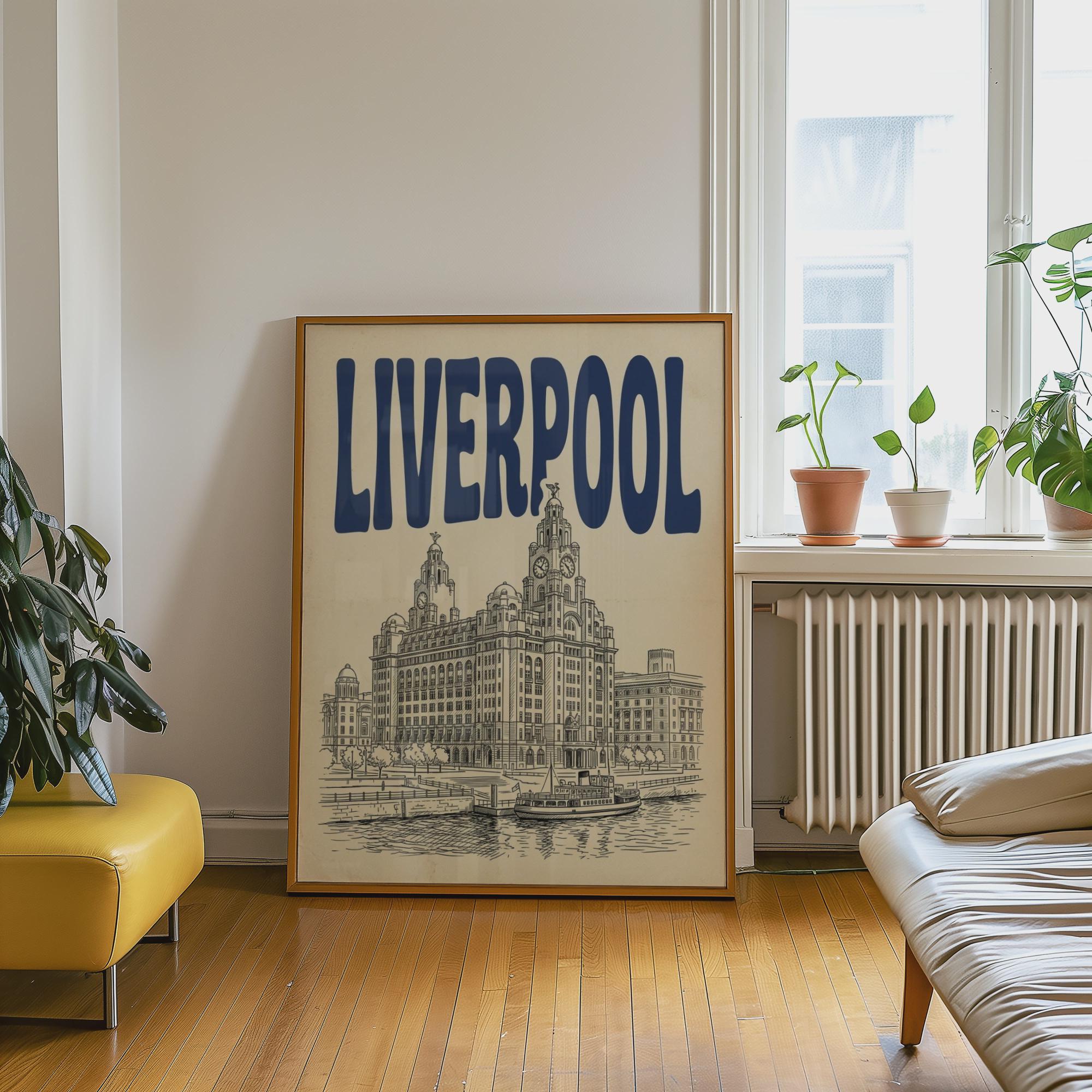 Liverpool Waterfront Wall Art, Framed Canvas Print, Royal Liver Building Decor