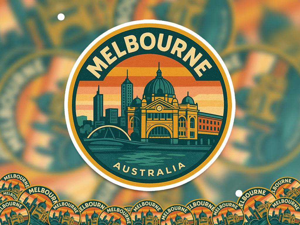 Melbourne Australia Sticker Kiss-Cut Vinyl, Waterproof Decal, Retro Travel Lover Collection