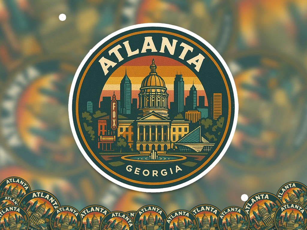 Atlanta Georgia United States Kiss-Cut Vinyl, Waterproof Decal, Retro Travel Lover Collection