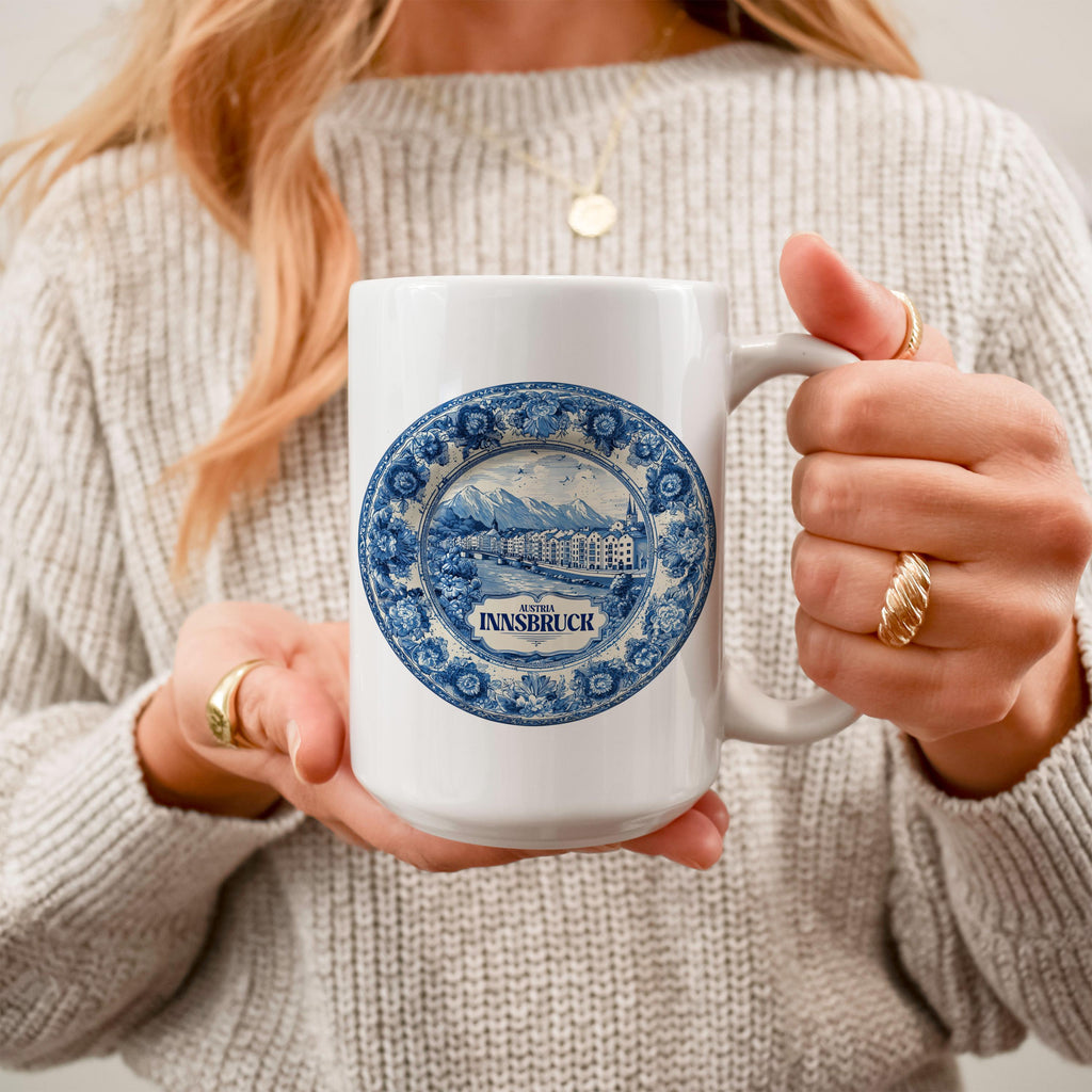Innsbruck Austria Mug, Custom Delft Style cup, Personalized Vintage Travel City Gift