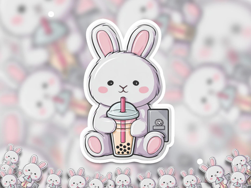 Kawaii Bunny Bubble Tea Sticker: Waterproof Vinyl Decal