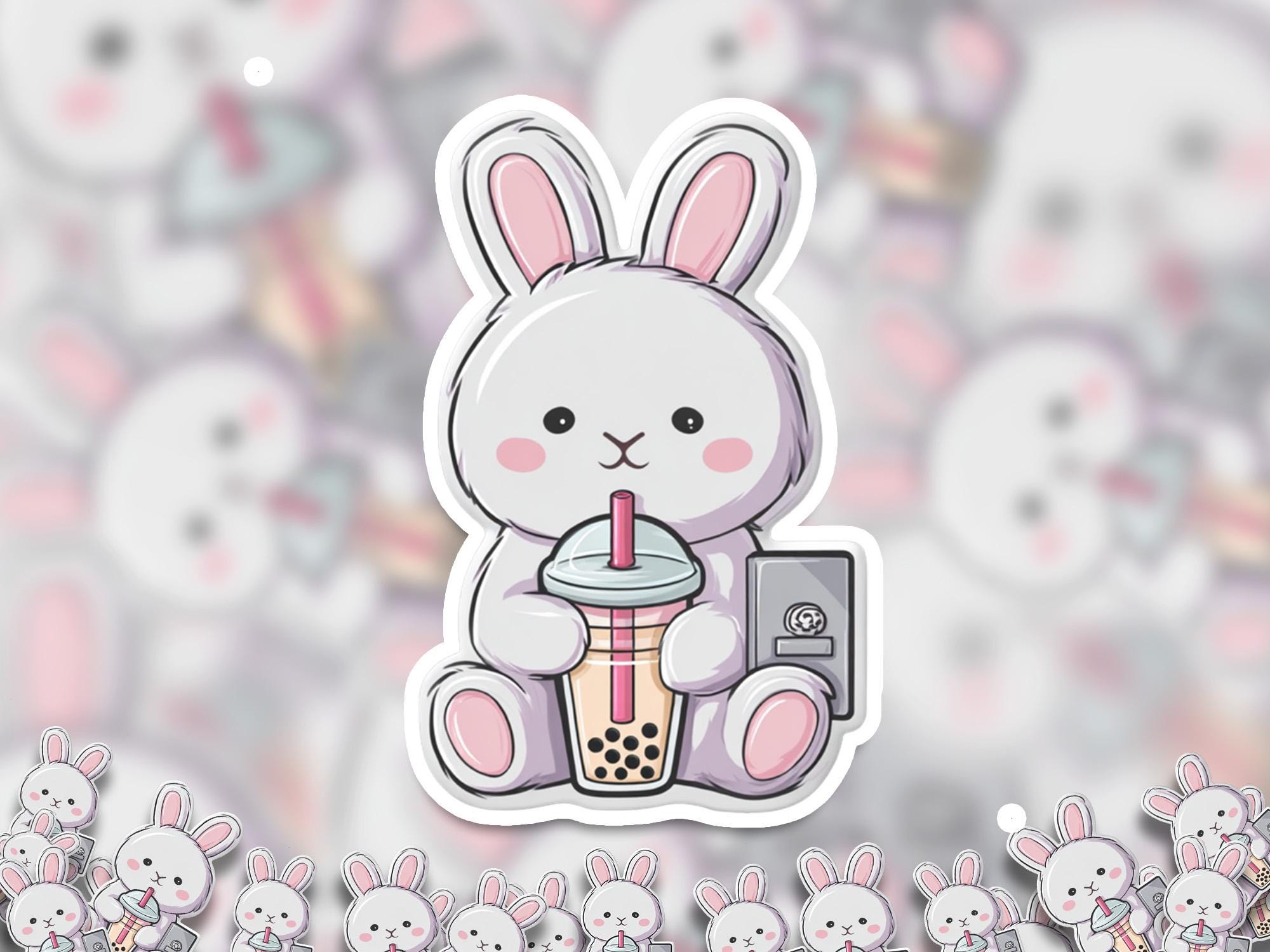 Kawaii Bunny Bubble Tea Sticker: Waterproof Vinyl Decal