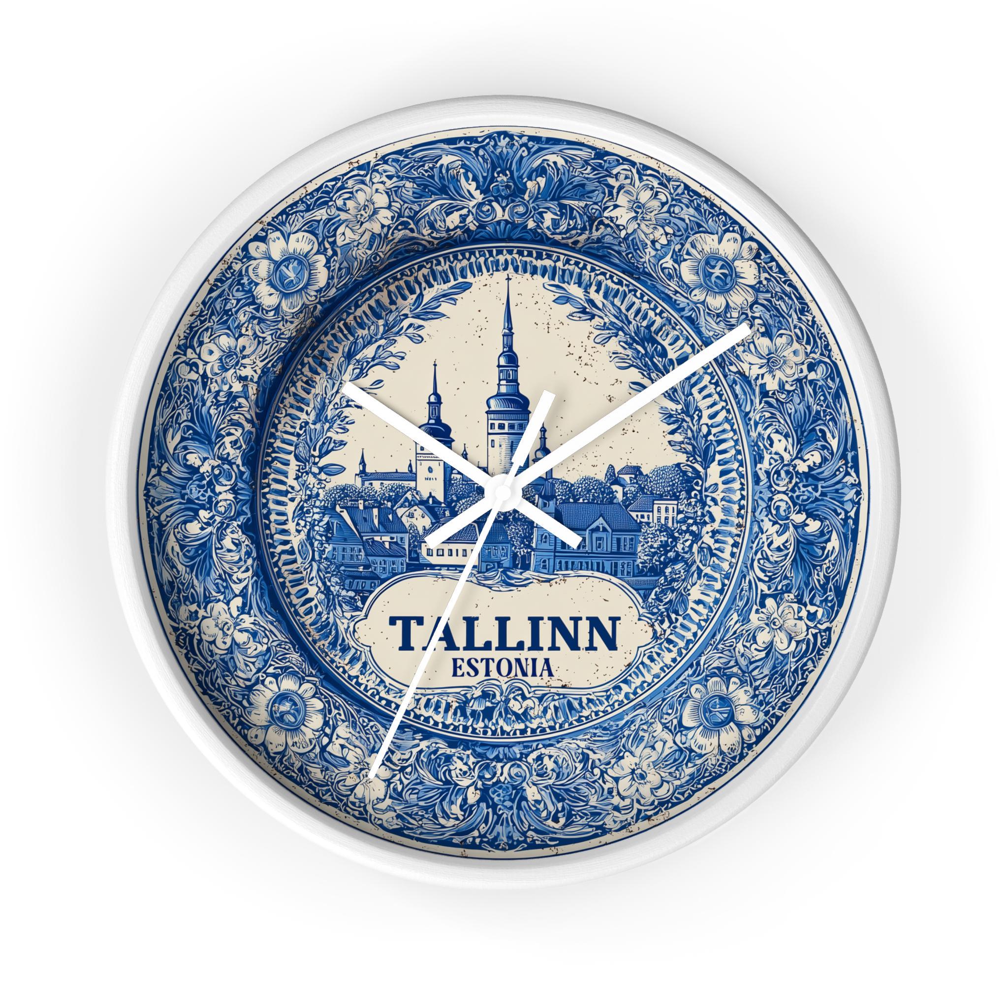 Tallinn Estonia Wall Clock, Delf style Home Decor, Vintage City Travel Keepsake Art