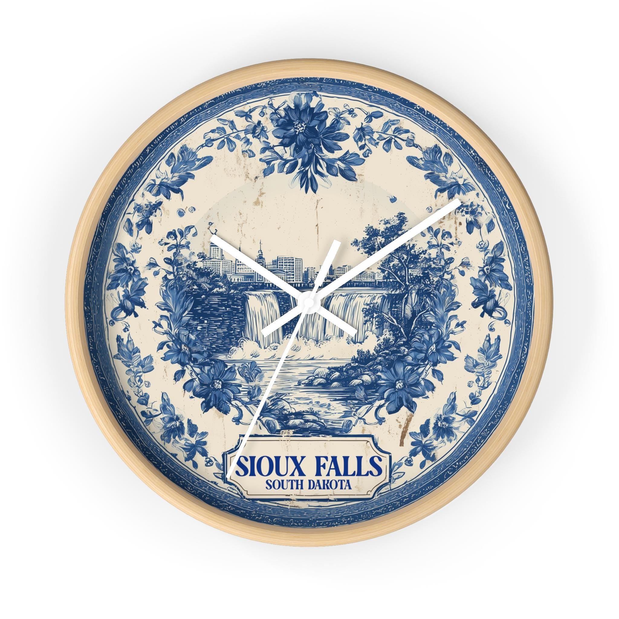 Sioux Falls South Dakota Wall Clock, Delf style Home Decor, Vintage City Travel Keepsake Art