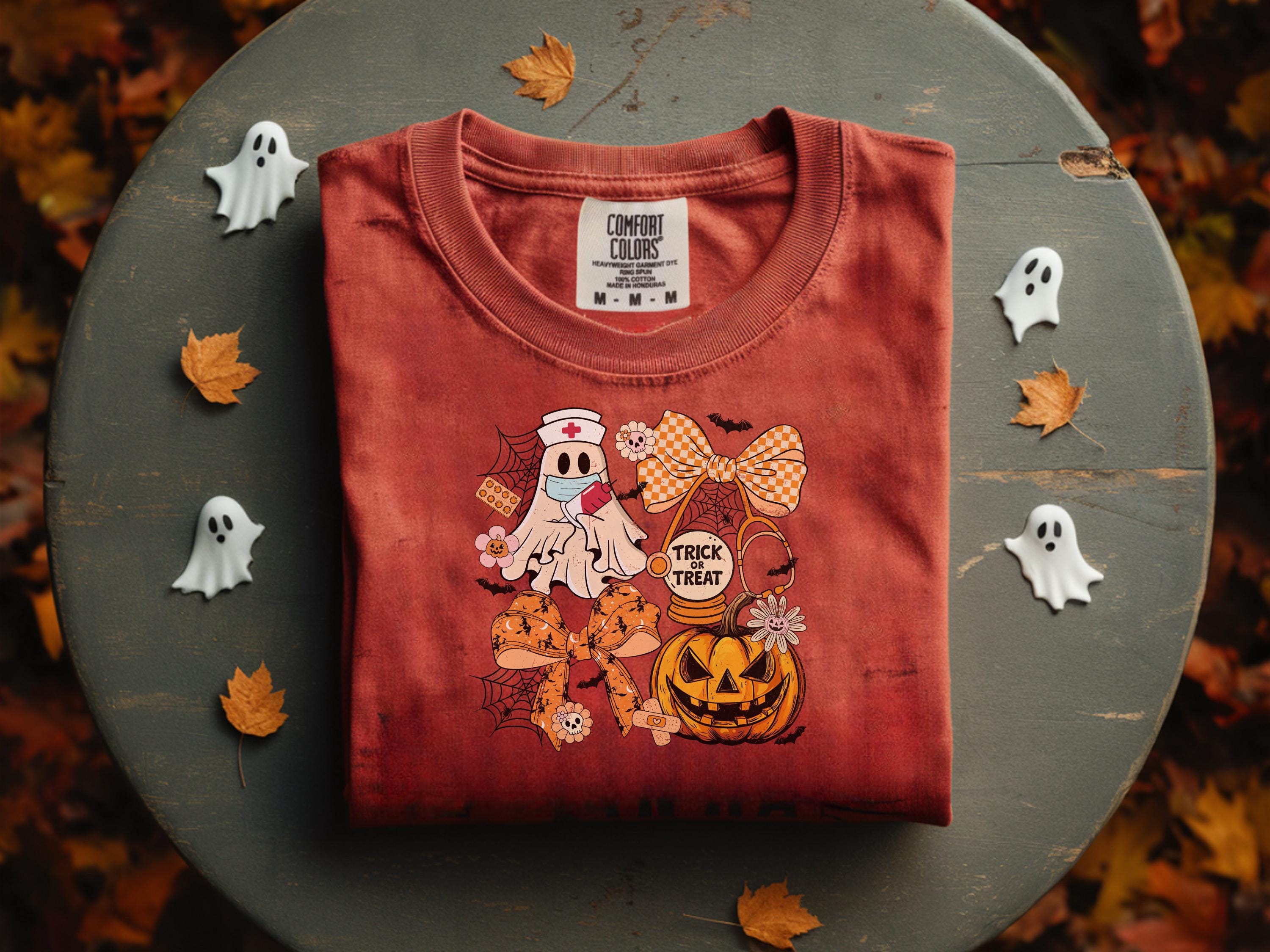 Retro Halloween Nurse Shirt, Cute Ghost Pumpkin RN Sweatshirt, Spooky Trick or Treat Medical Top, Vintage Fall Nurse Outfit, Gift for Nurse