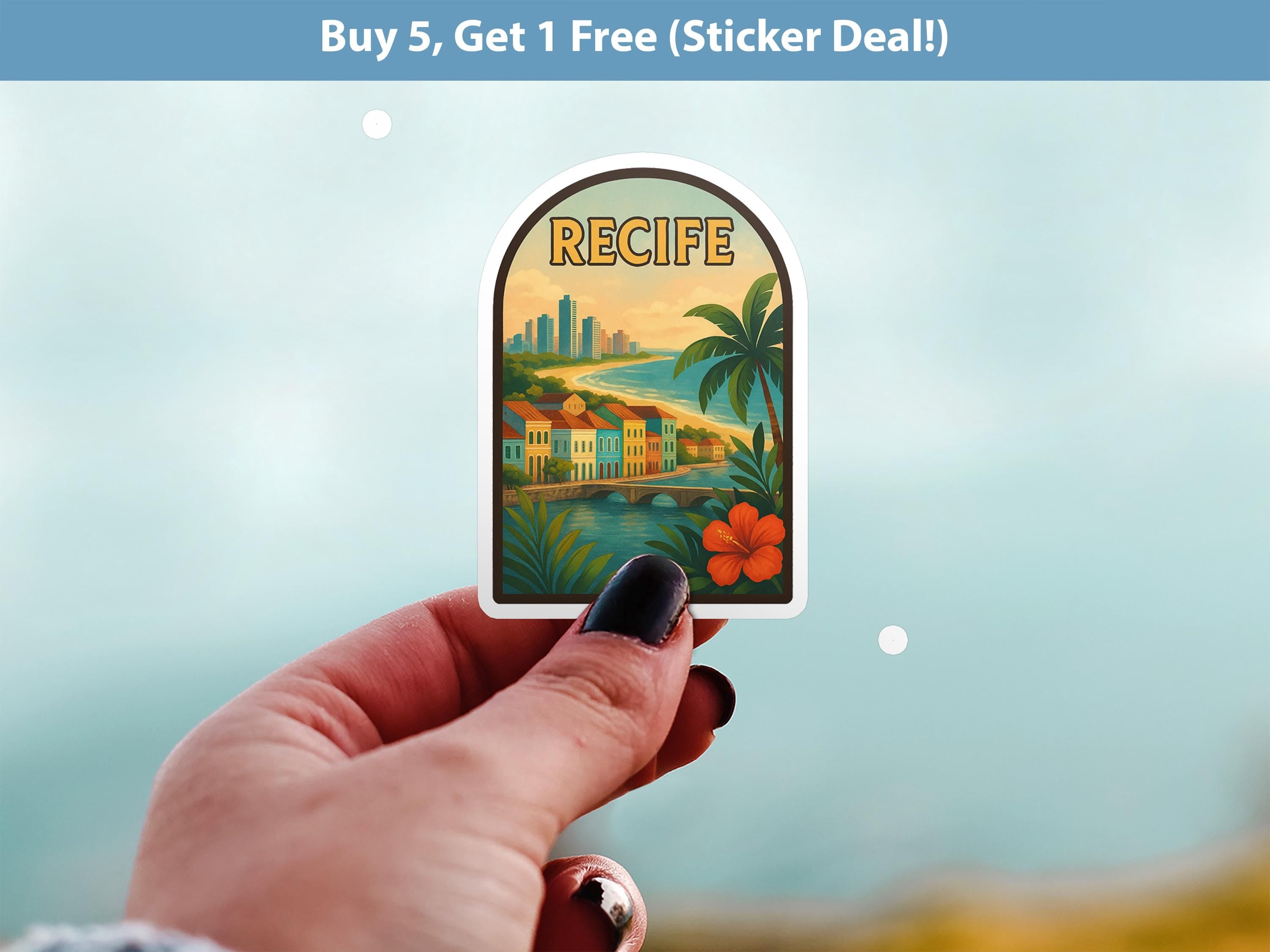 Recife Brazil Sticker, Vintage City Vinyl Decal, Retro Travel Lover Collection, Journal Scrapbook